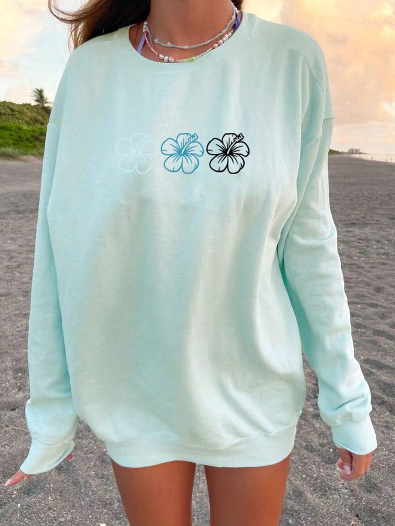 Women's Floral Printed Loose Fit Vacation Leisure Sweatshirt