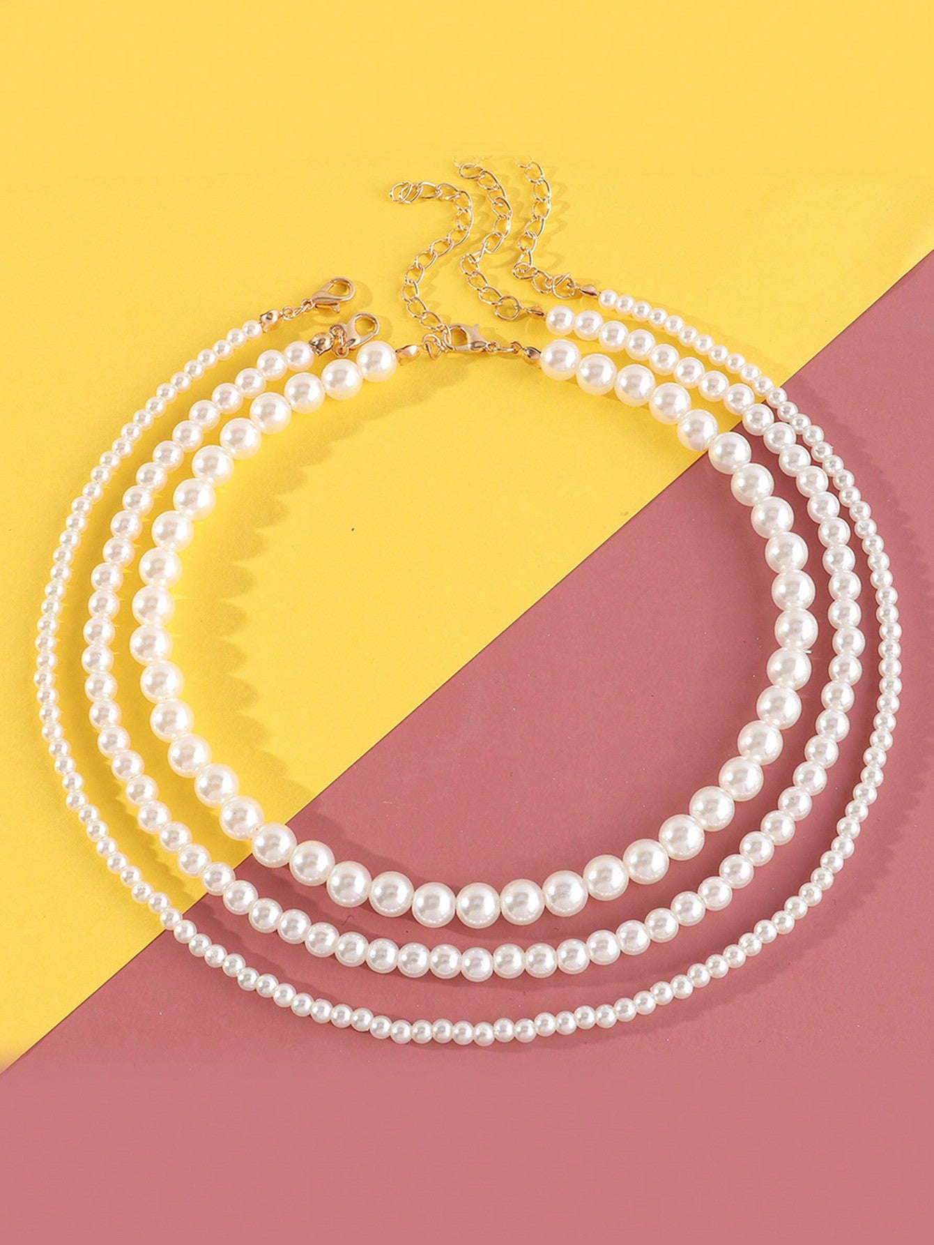 3pcs/Set White Simple Gradient Large And Small Pearl Beaded Necklace Set, Elegant And Suitable For Girls' Parties And Banquets