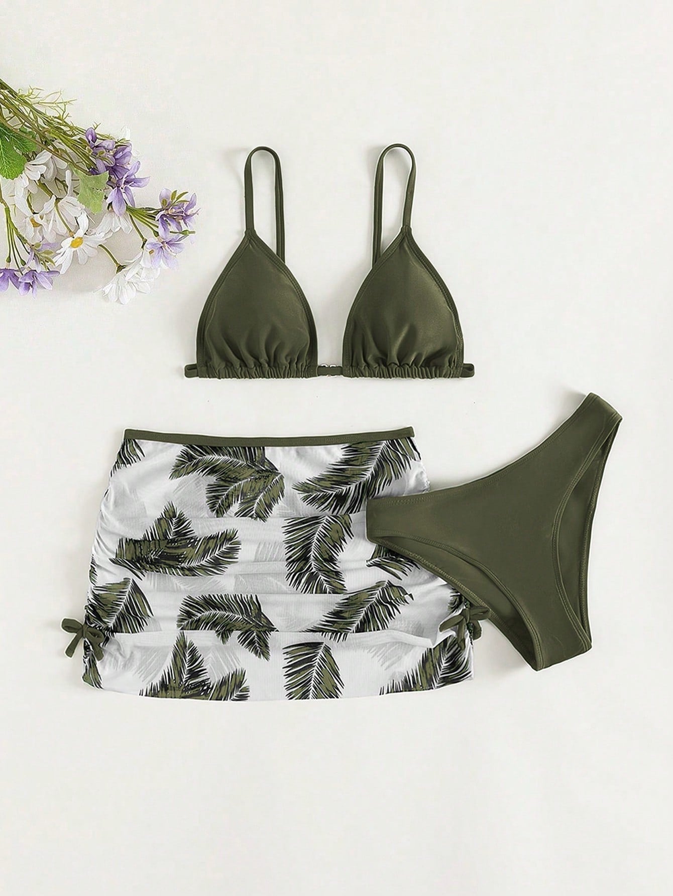 Teen Girl Stylish Summer Printed Bikini Set 3 Pieces Set Summer Beach