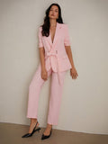 Premium Commuter Turn-Down Collar Belted Trendy Suit With Long Pants