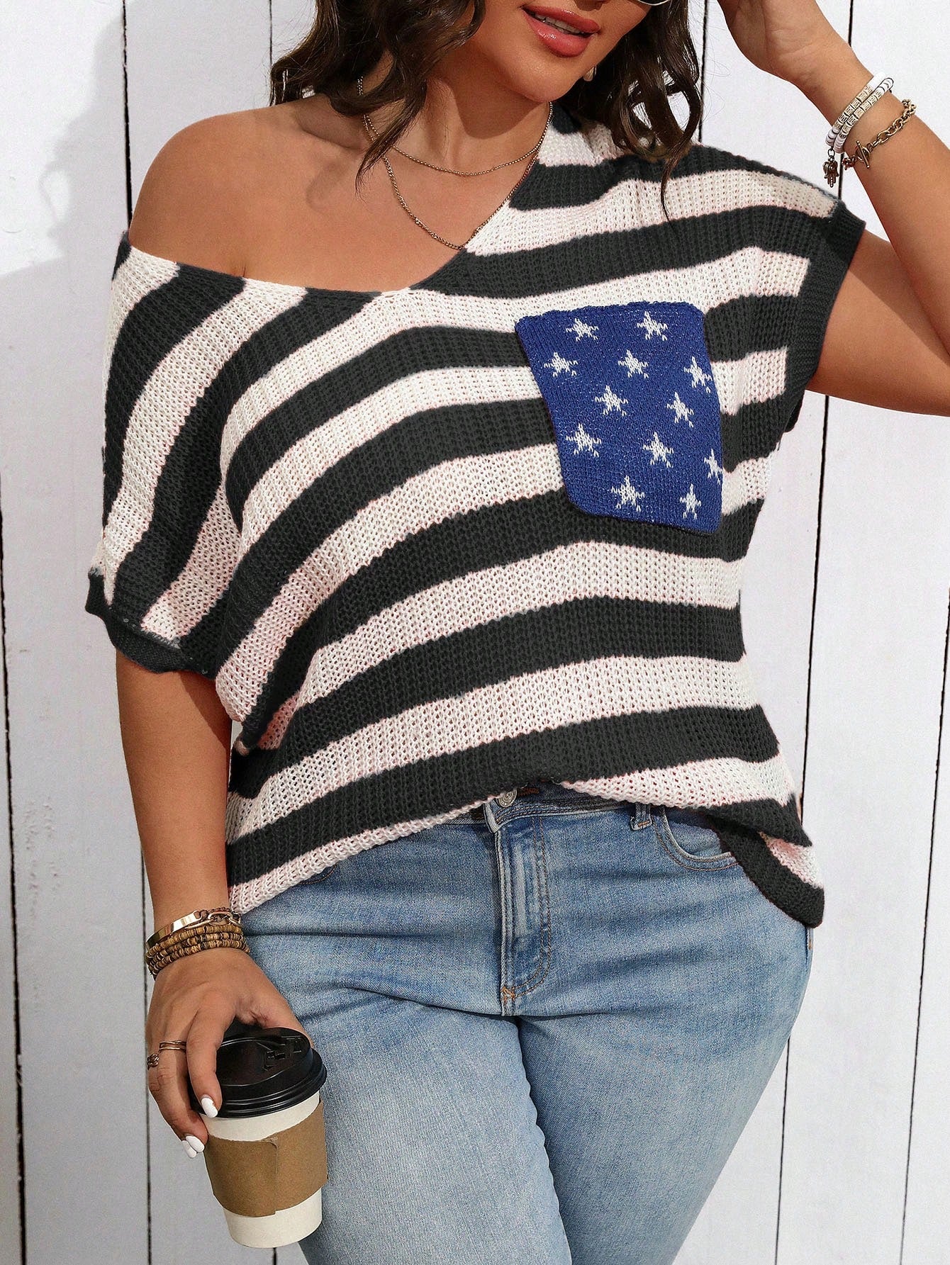 Women's Plus Size Striped Printed Simple Daily Knit Top