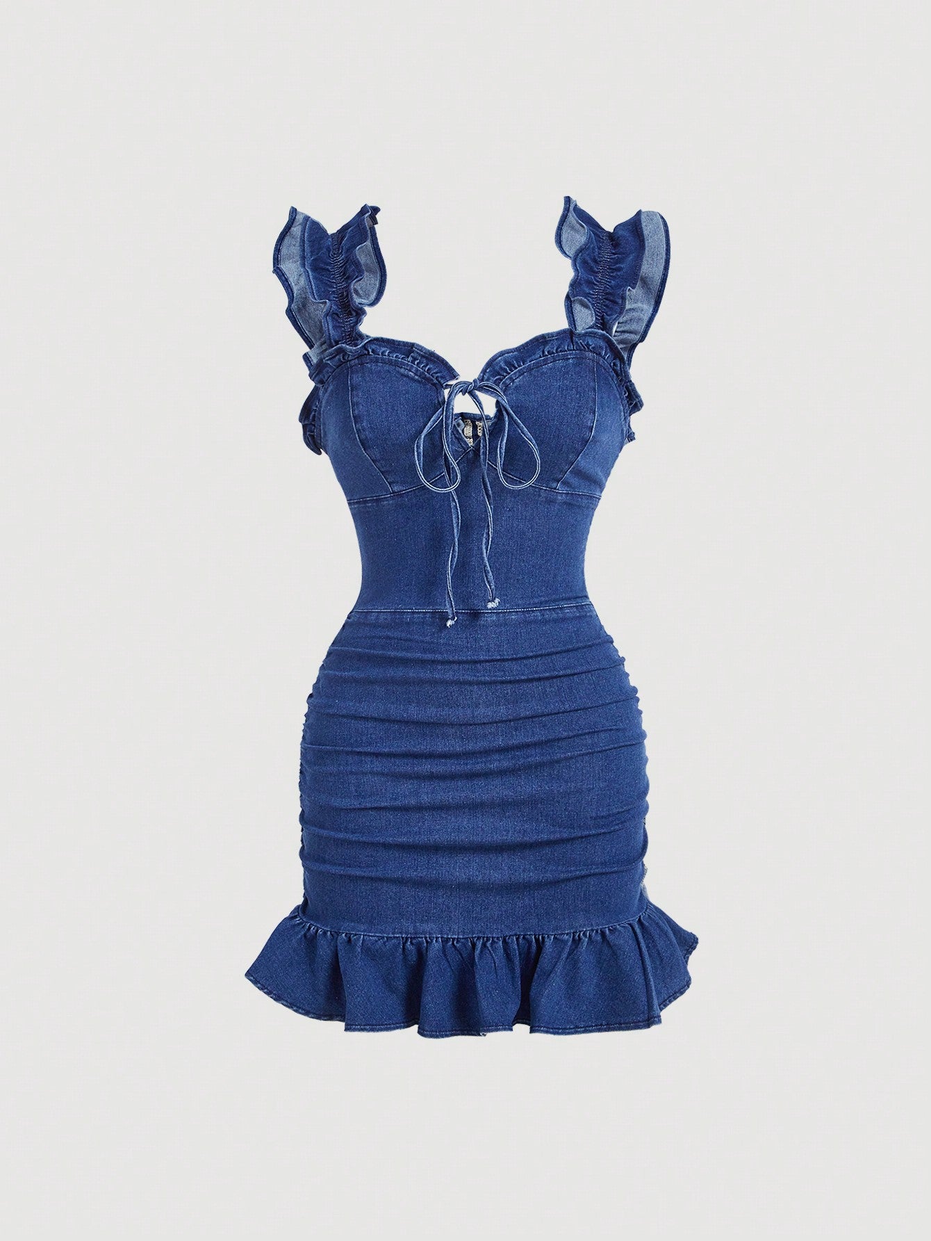 Women's Summer Fashionable Ruffle Hemline Bodycon Denim Dress