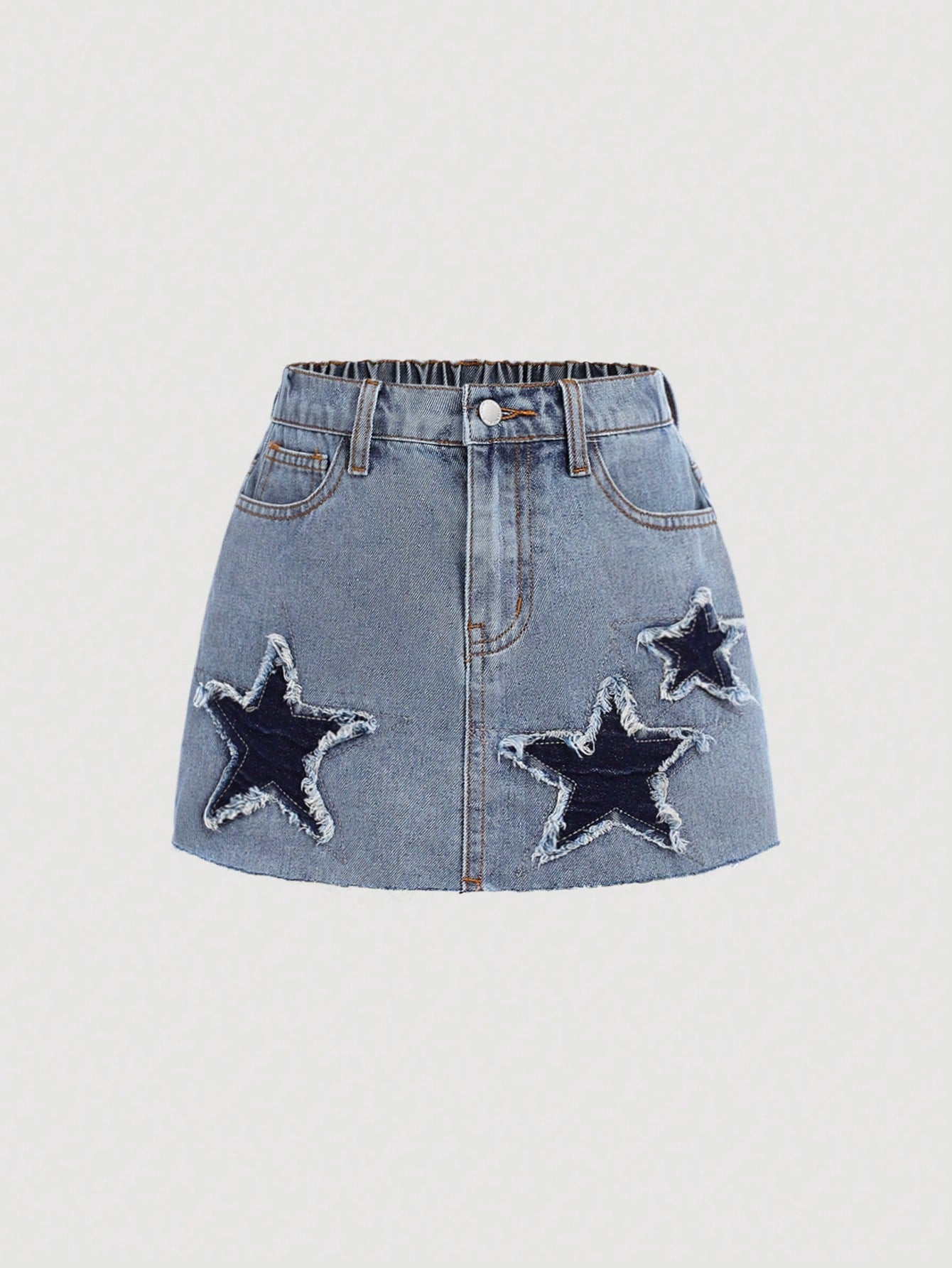 Tween Girl Summer Y2k Trendy Colorblock Star Patched Faded Frayed Baggy Denim Jeans Short Skirt,Kid's Clothing Outfits