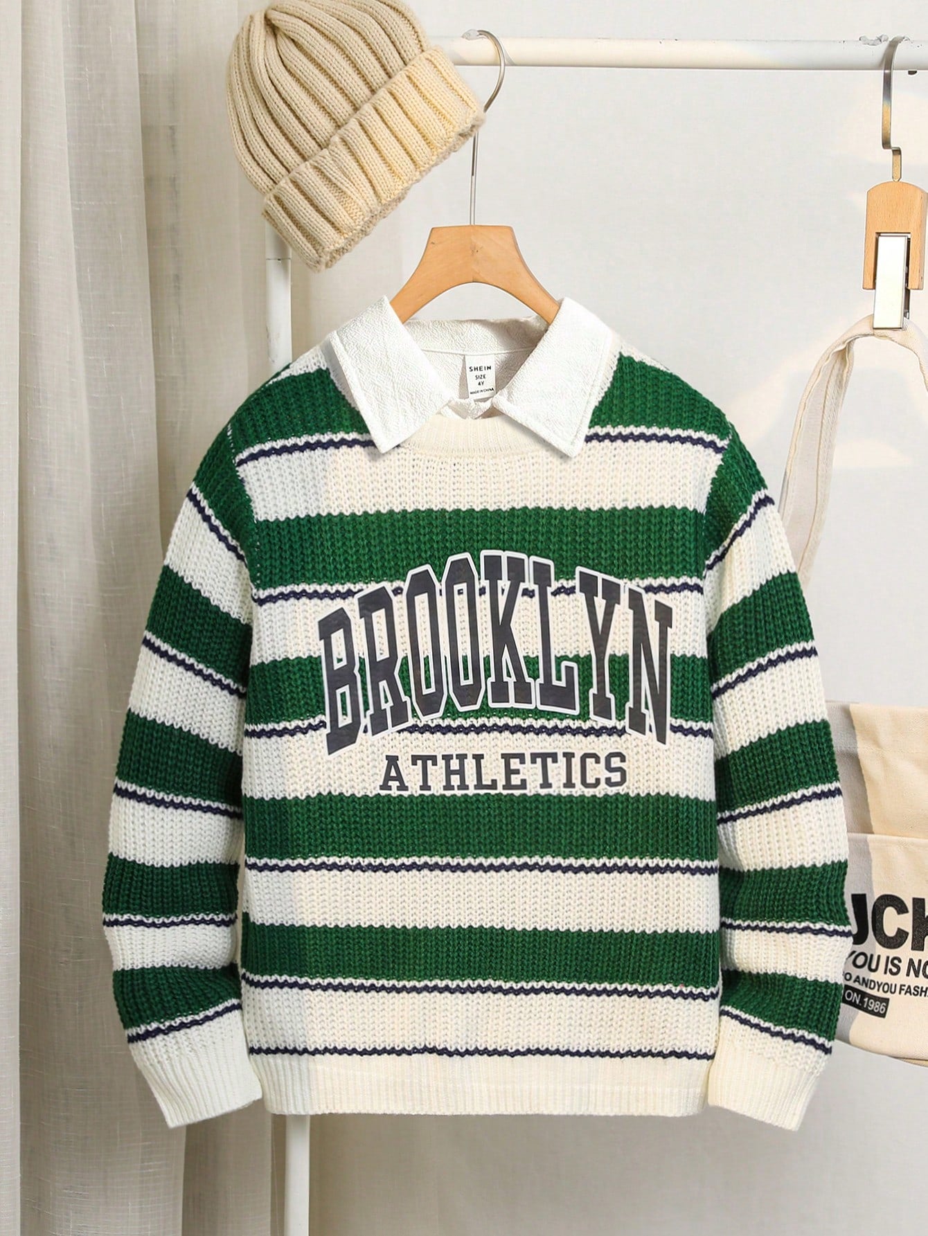 Teen Boy Casual College Style Letter Print Round Neck Long Sleeve Sweater