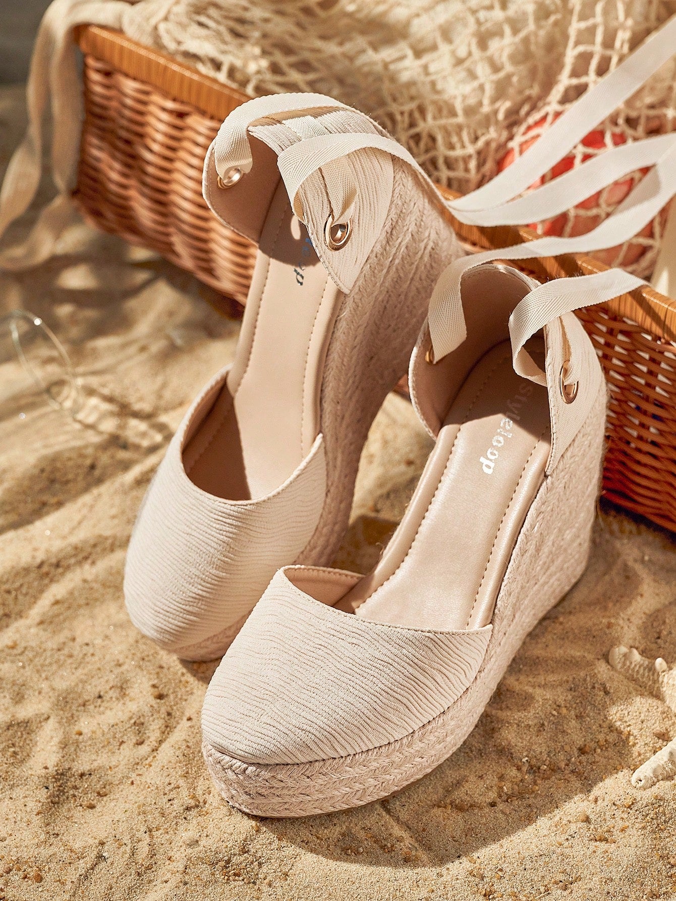 Styleloop Vacation Apricot Shoes For Women, Tie Leg Design Espadrille Wedge Shoes,Boho  Boho Feels Vintage Cottagecore Frenchy Shoes Halloween