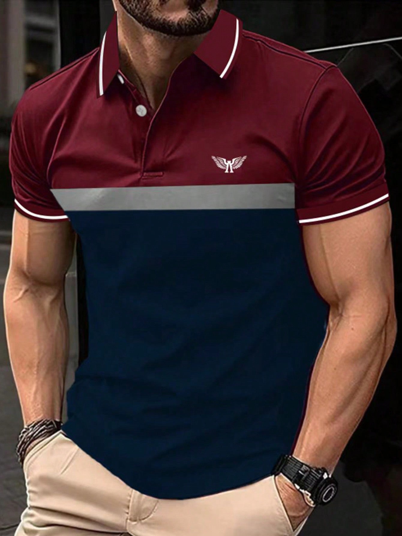 Men's Wing Print Colorblock Polo Shirt