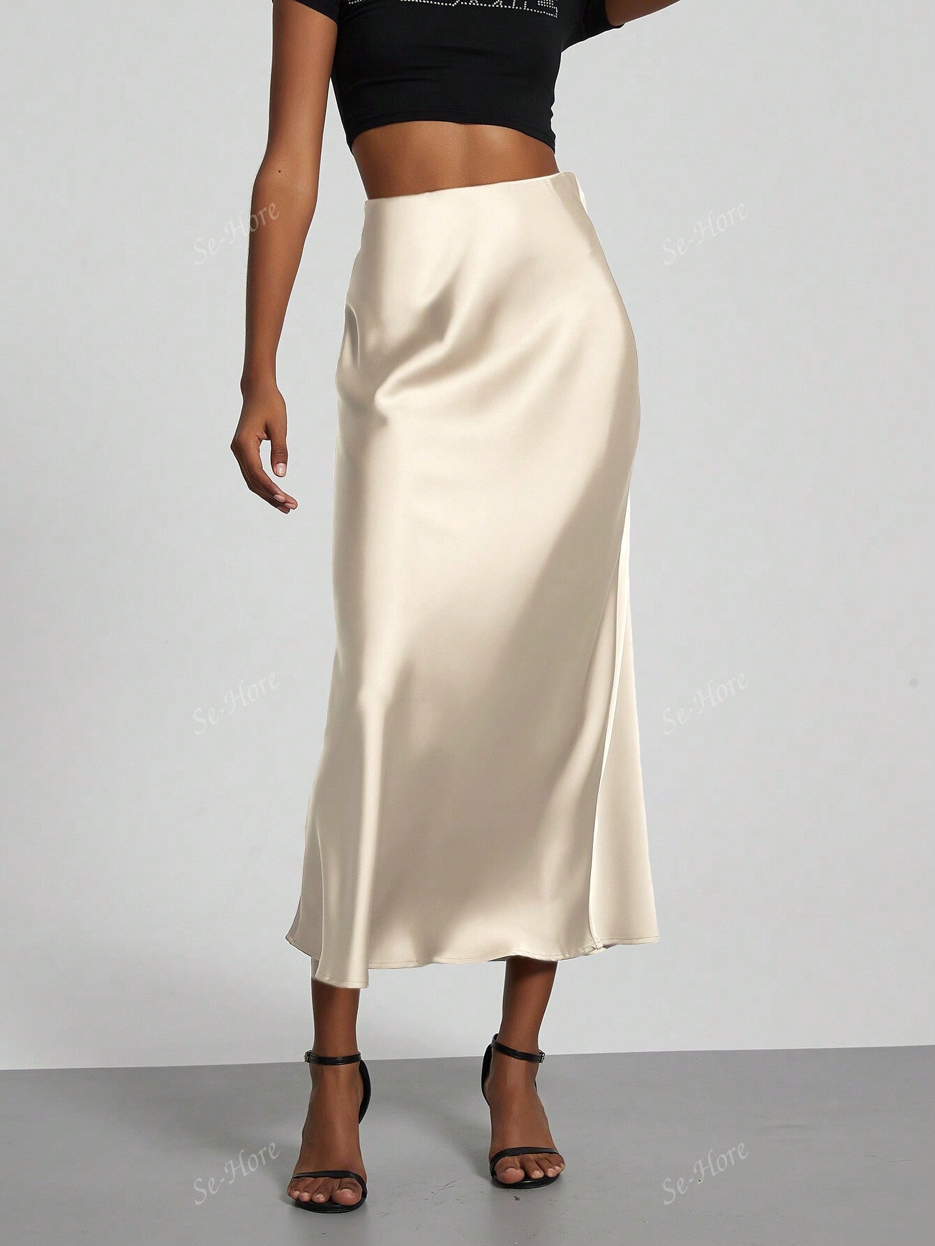 Women's Elastic Satin Silk Texture Midi Skirt