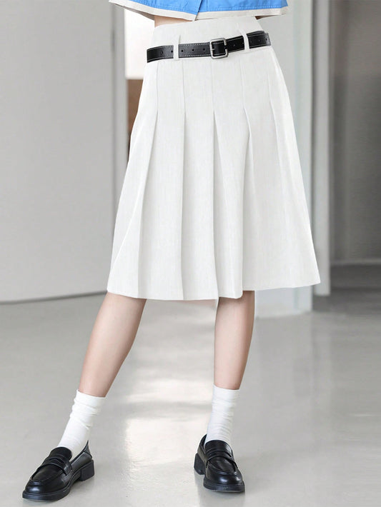 Solid Color Pleated Skirt, Suitable For Summer Workwear