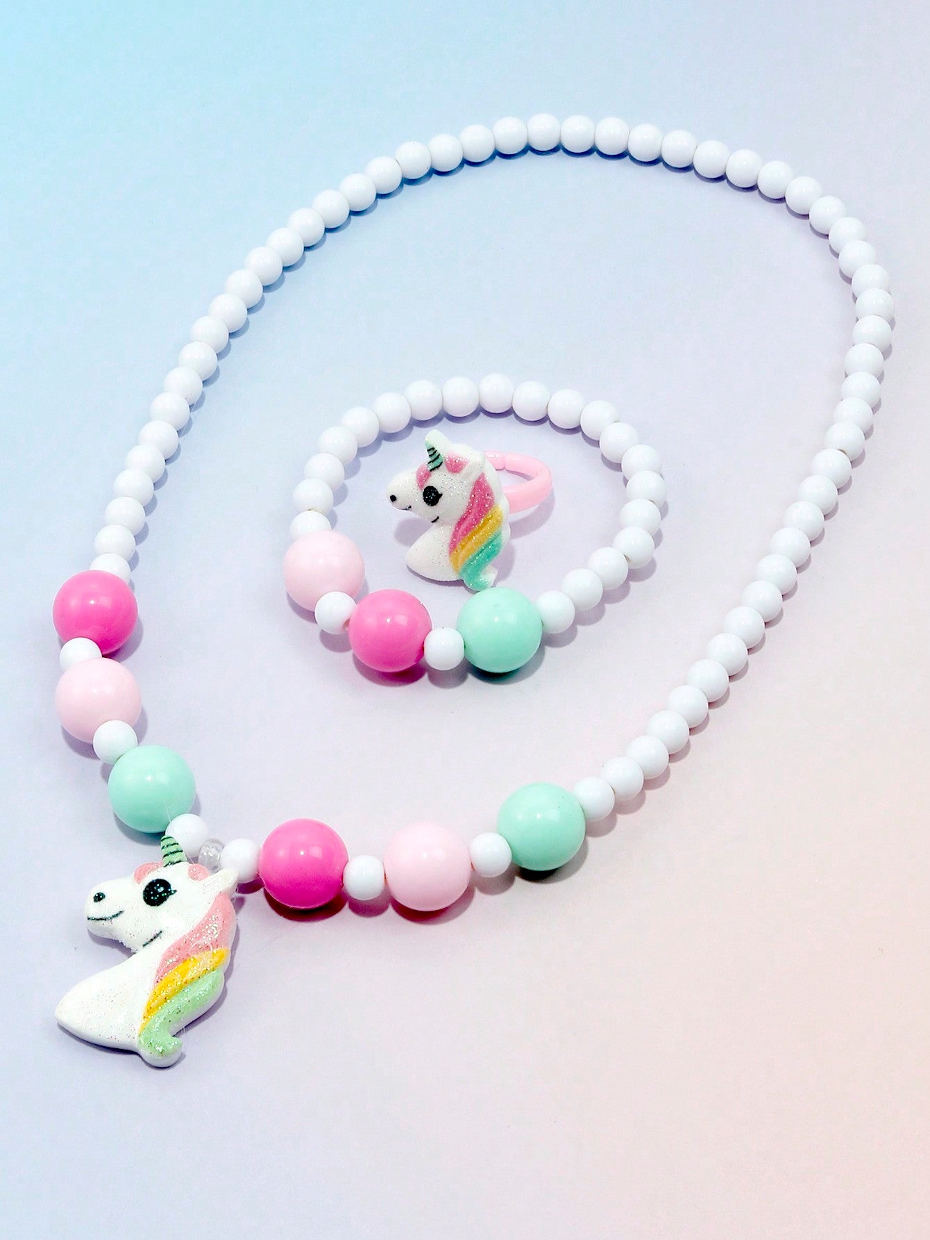 3pcs Girls Cartoon Unicorn Charm Jewelry Set