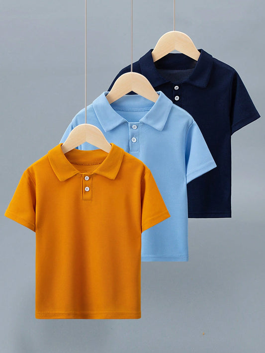 3pcs Young Boys' Summer Polo Shirts Casual Breathable Short Sleeve T-Shirts Outfits