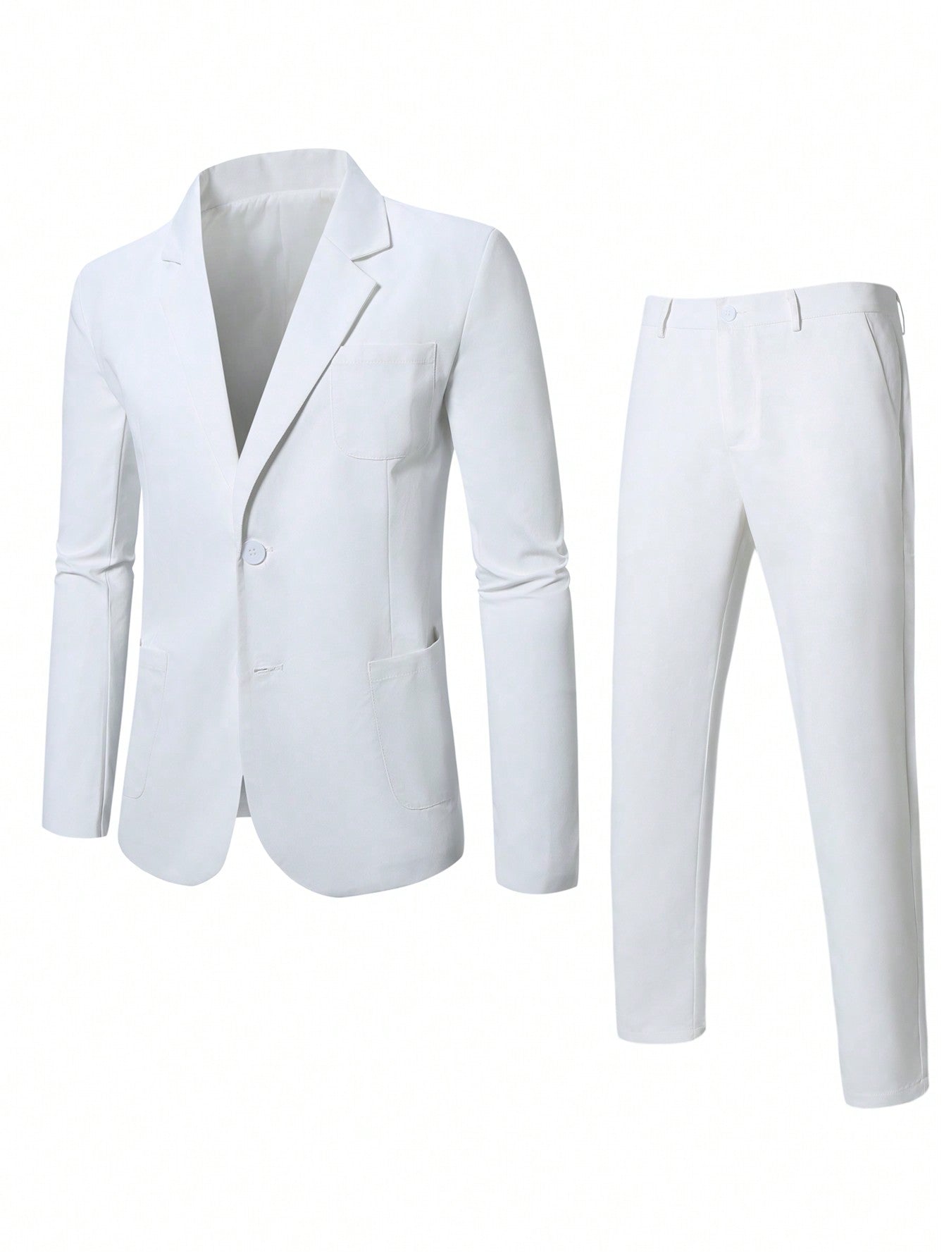 Men's Plus Size Solid Color Simple Long Sleeve Suit With Long Pants