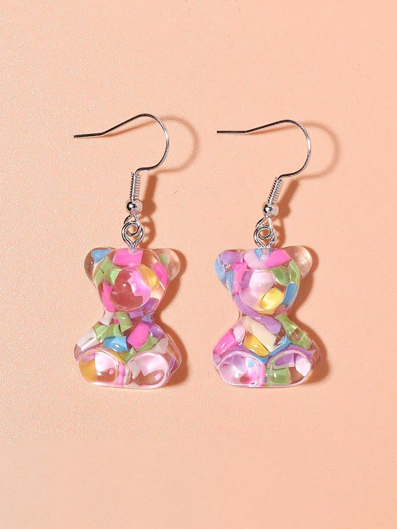 1pair Cute Colorful Candy Acrylic 3D Teddy Bear Earrings For Girls