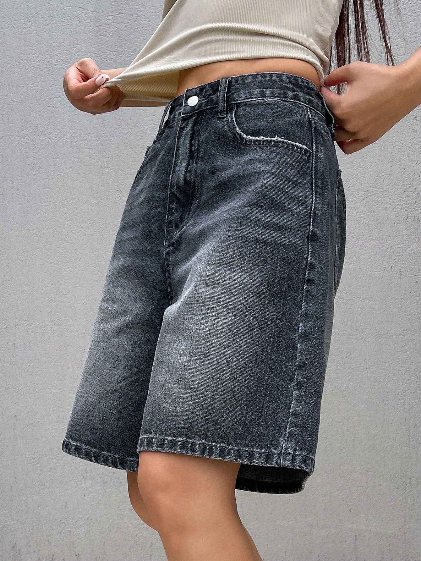 Women's Blue Washed Denim Shorts