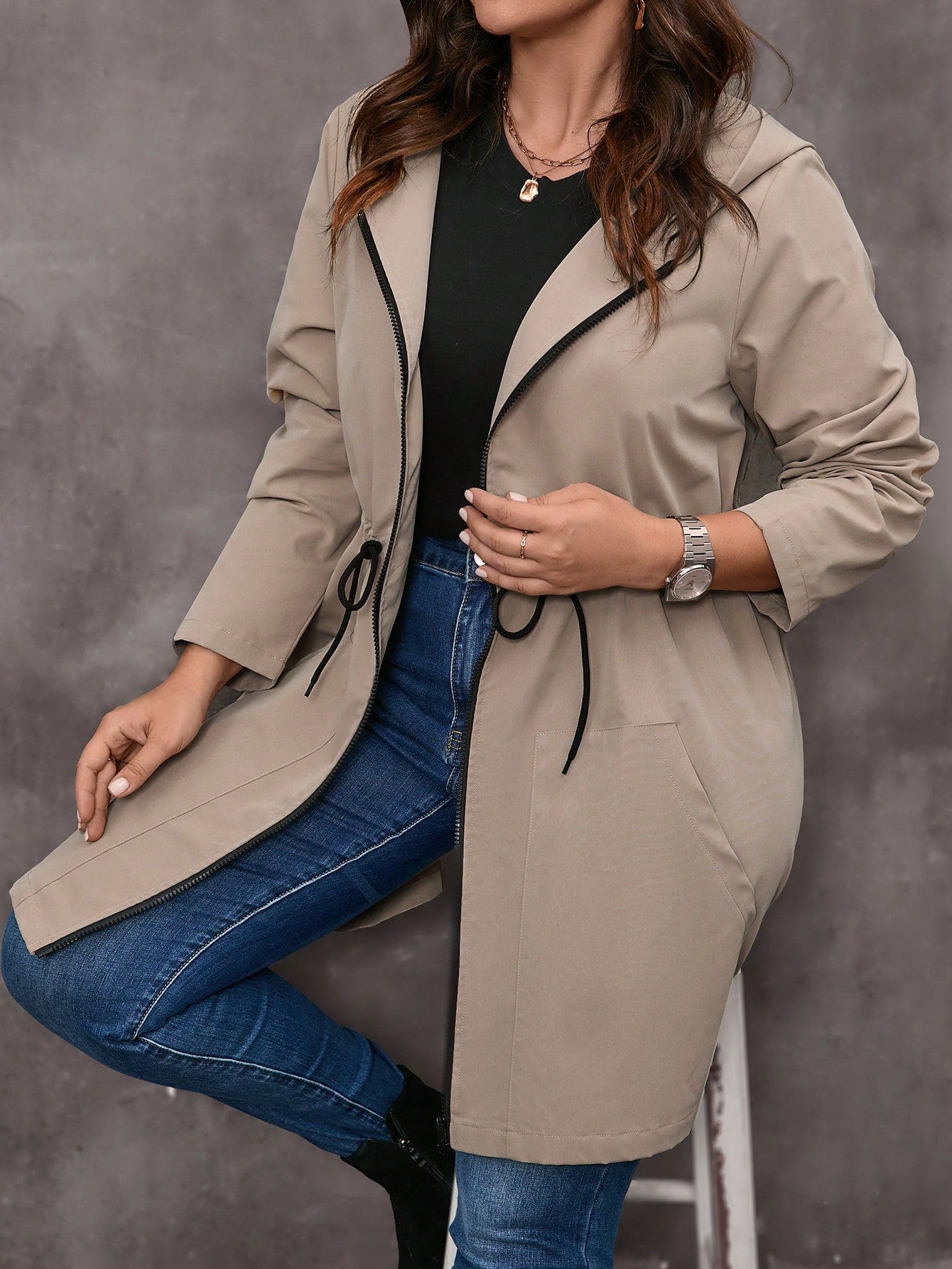 Plus Size Women's Solid Color Simple Everyday Trench Coat