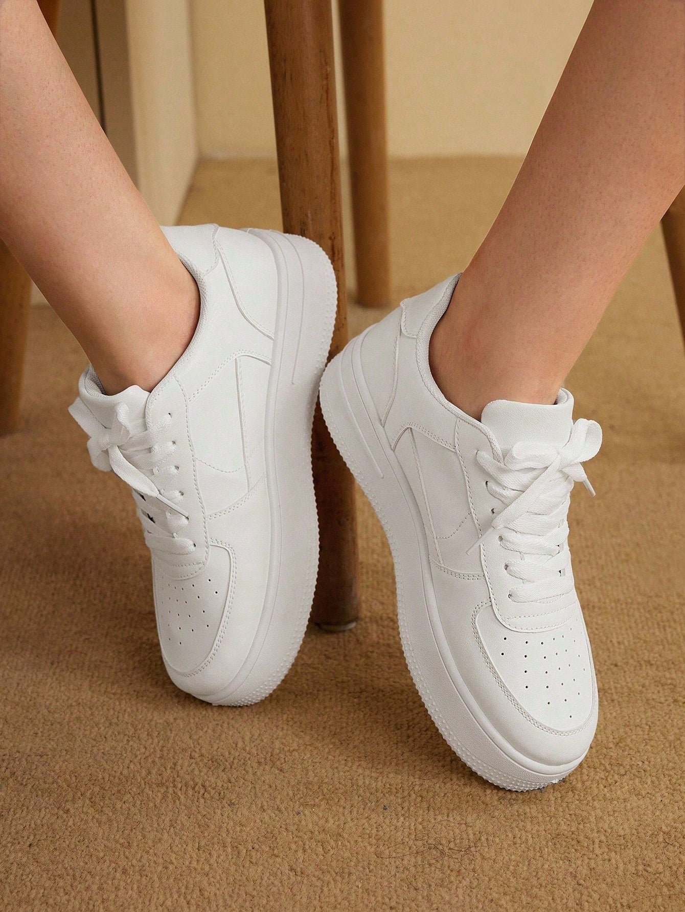 Spring Autumn Fashionable Thick Sole Increased Height Sneakers For Teenagers, White Skateboard Shoes