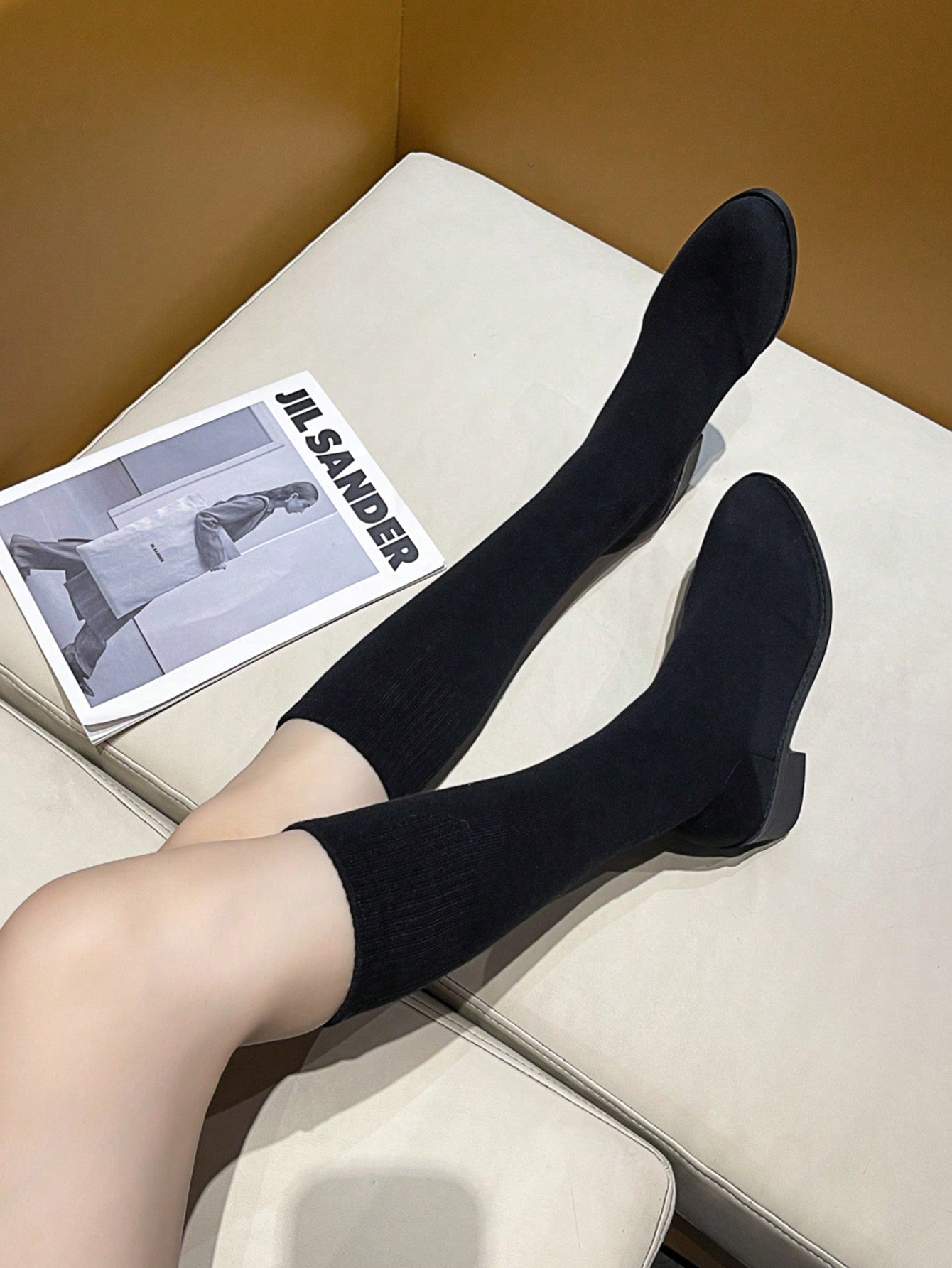 New Fashion Stretchy Slimming Over-Knee Socks Boots, Pointed Toe And Thick Heel For Women's Fashionable Mid-Calf Boots