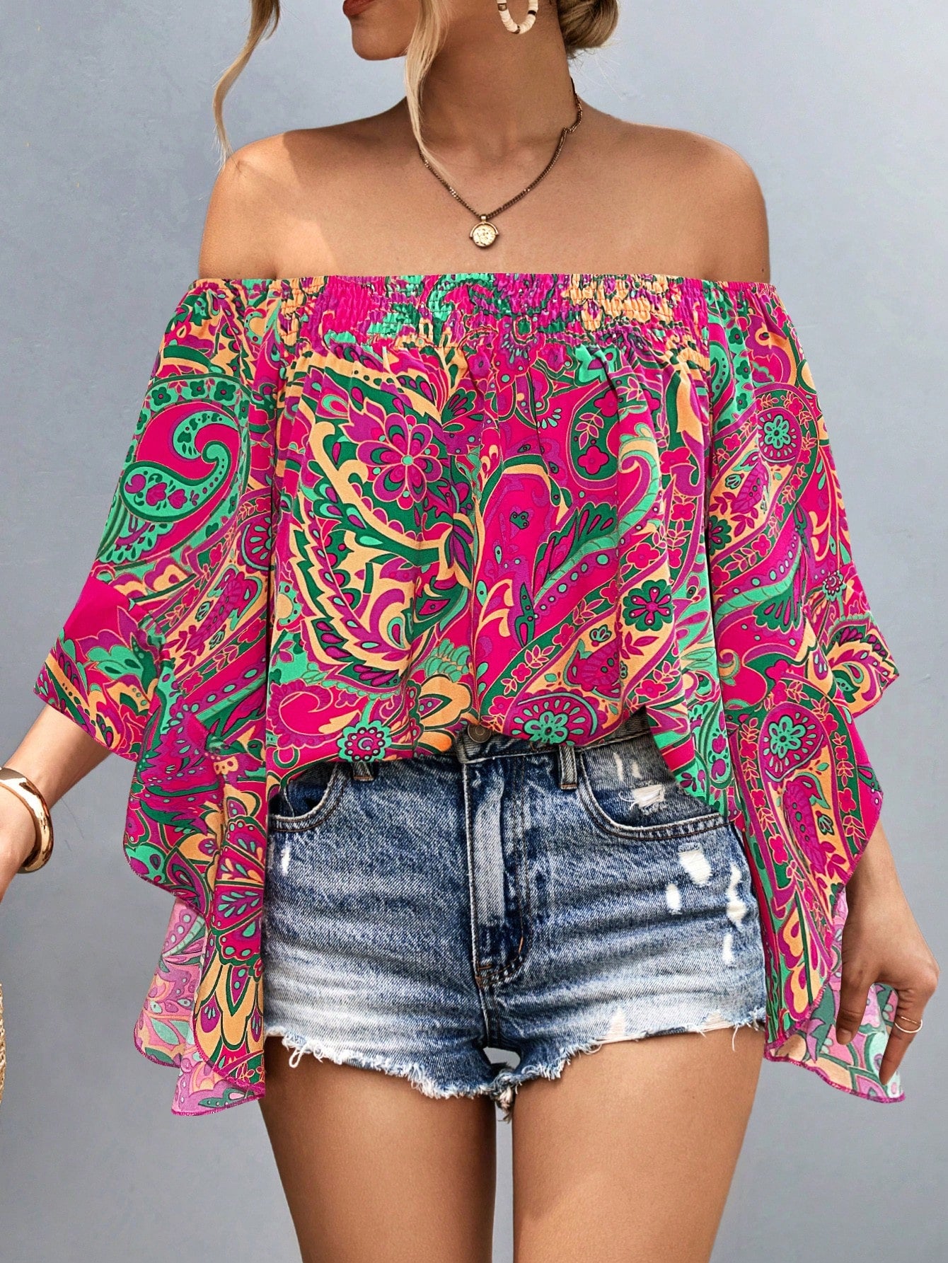 Women's Casual Off-Shoulder Shirt With Random Print