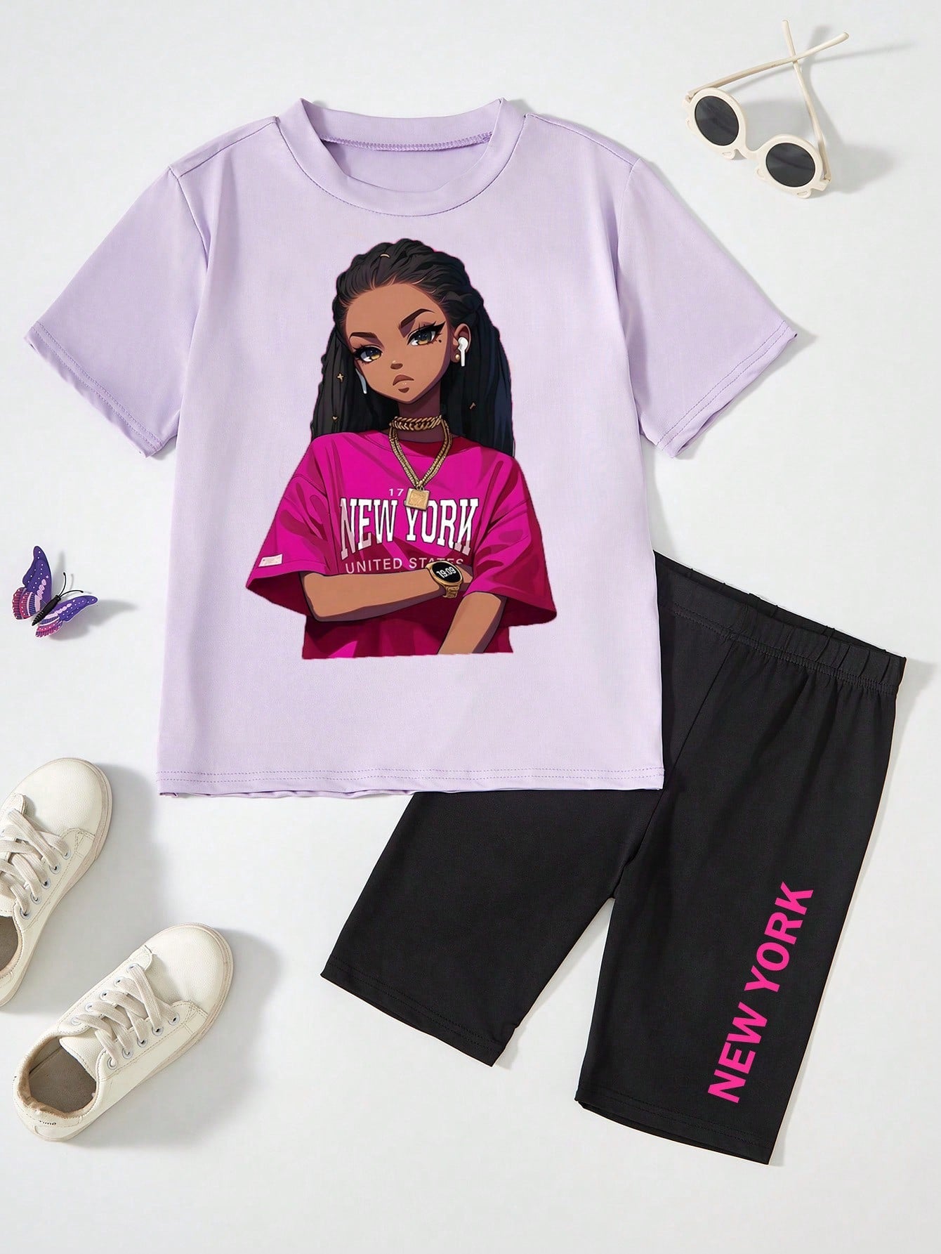 Tween Girl Casual T-Shirt And Tight Shorts Set