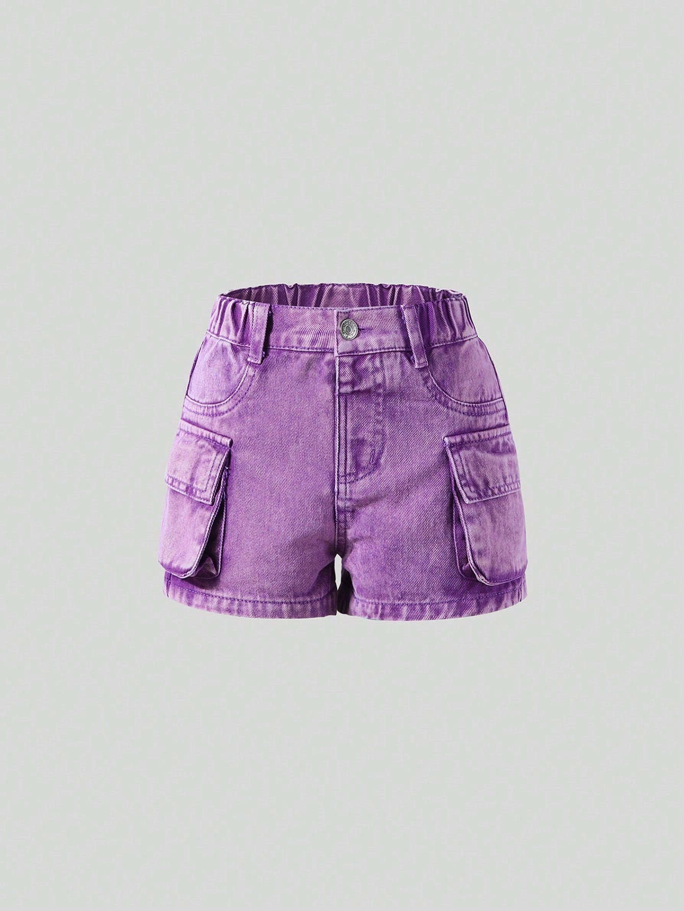 Young Girl Purple 3D Cargo Style Cute And Sweet Street Fashion Denim Shorts With Multiple Pockets