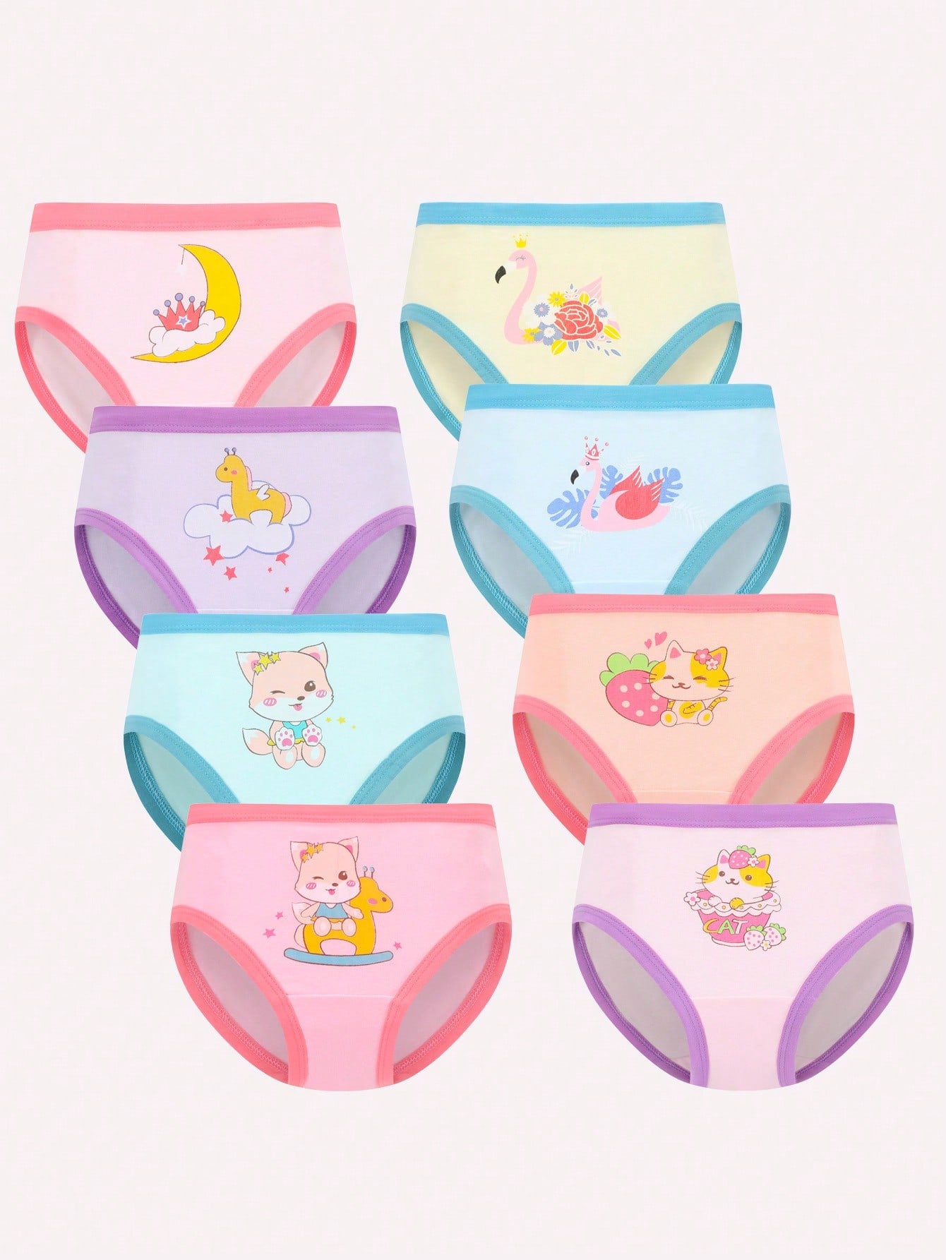 8pcs Girls' Soft Comfortable Cartoon Pattern Triangle Casual Underwear Set