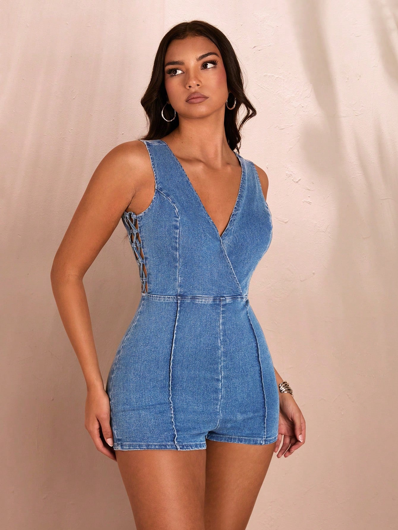 Denim Jumpsuit - Medium Wash&Jumpers And Women Rompers&Summer Women Dresses