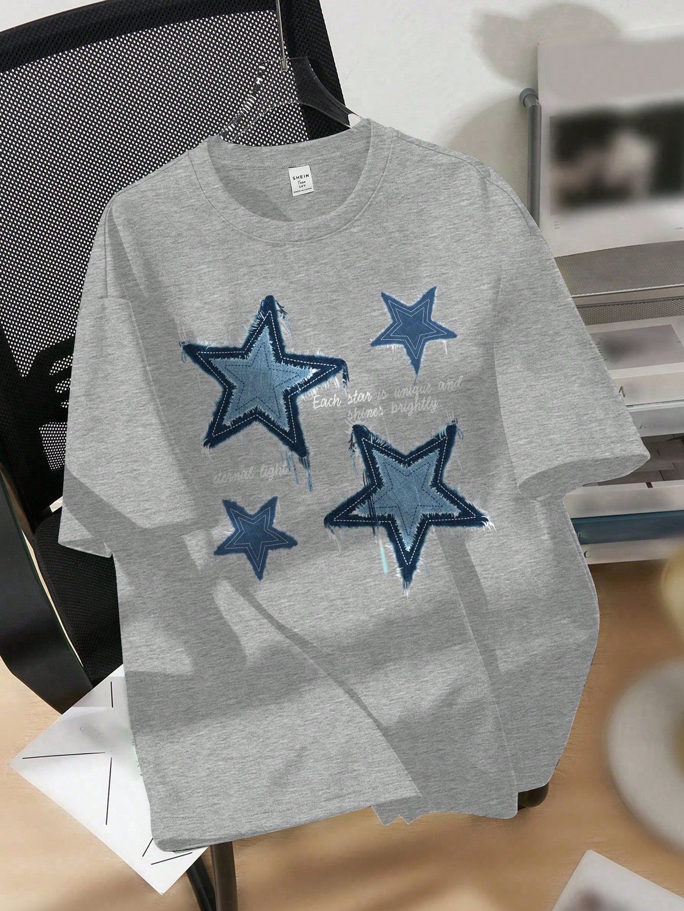 Oversized Women Star Pattern T-Shirt, Casual And Simple Round Neck Short Sleeve Super Loose Tee Each Star Is Unique And Shines Brightly Eternal Light