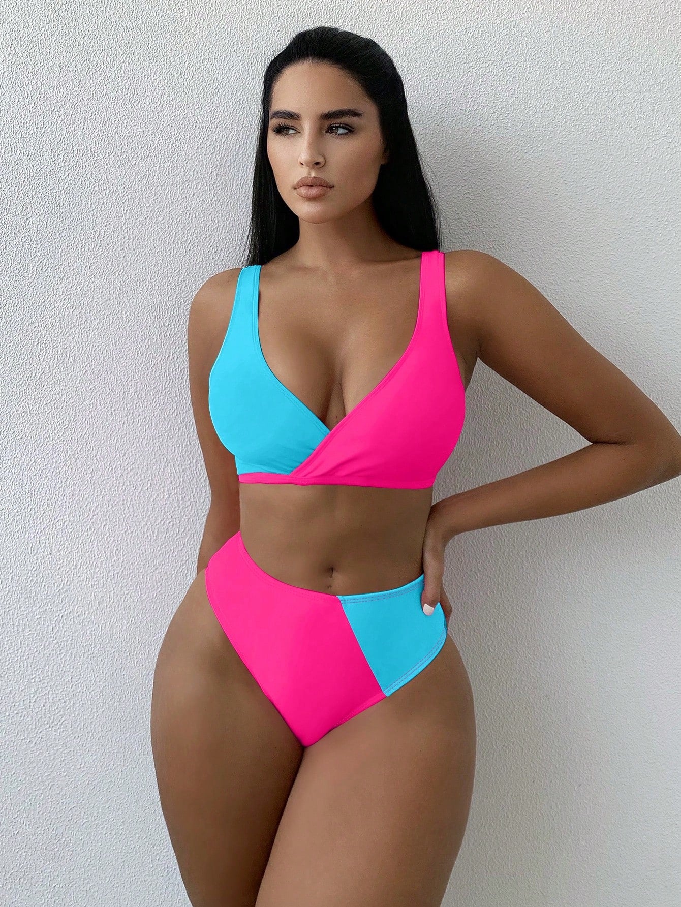 Swim Summer Beach Color Block High Waisted Bikini