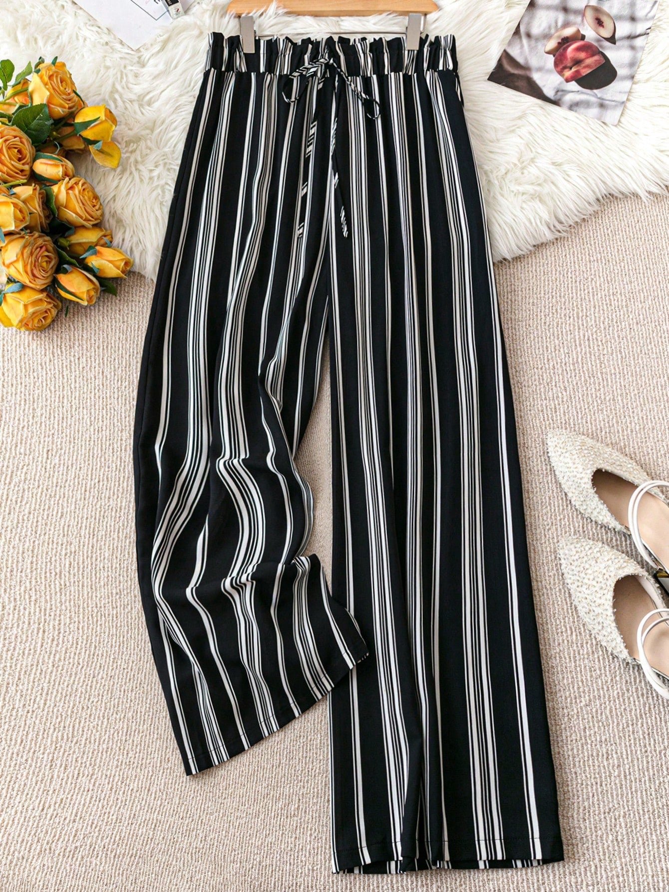 Plus Paperbag Waist Knot Front Wide Leg Pants