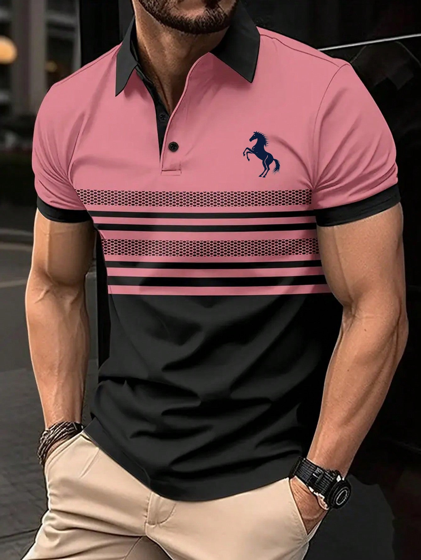 Men's Summer Striped Horse Short Sleeve Casual/Commute Polo Shirt