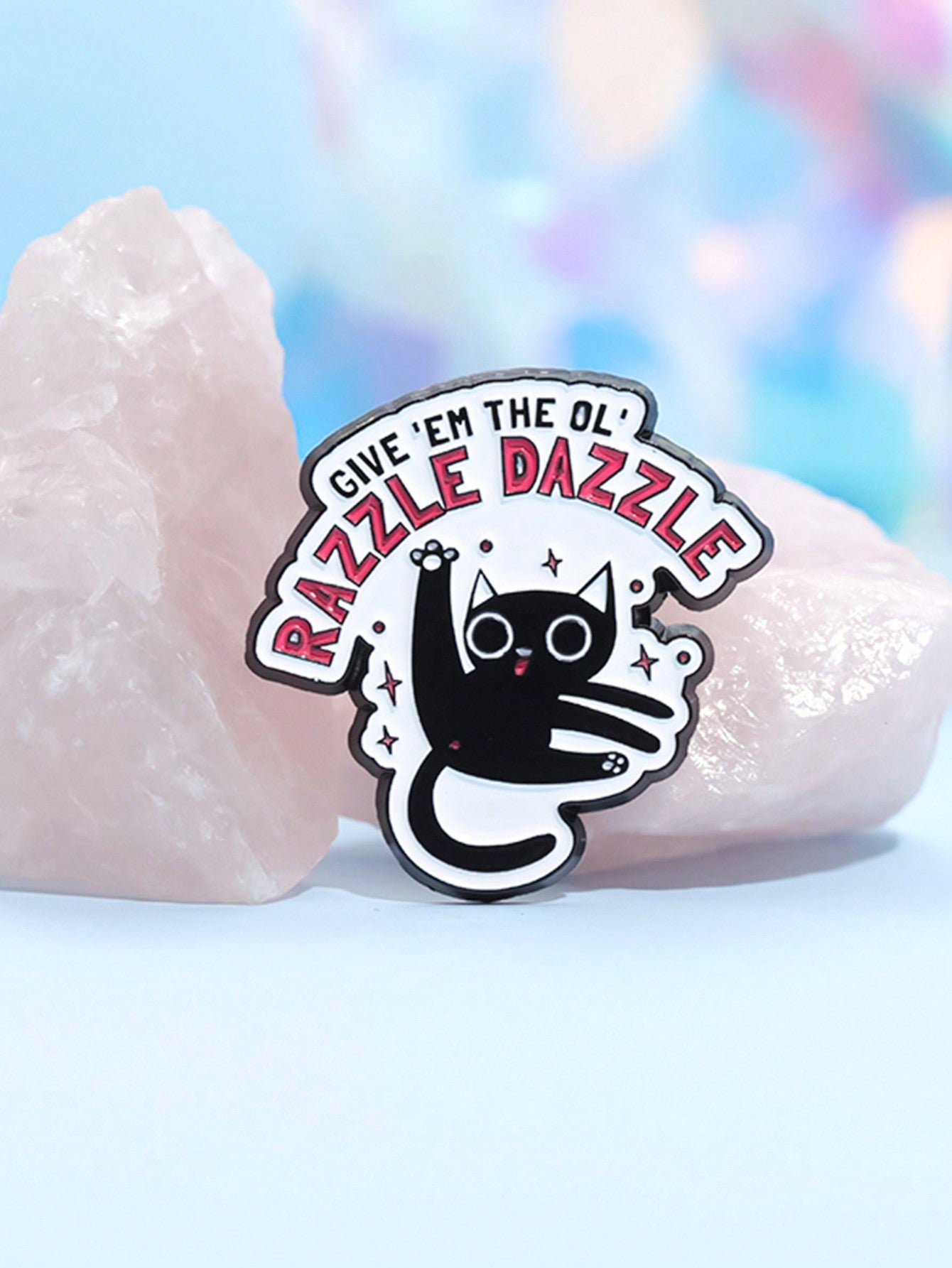 1pc GIVE EM The Ol Razzle Dazzle Enamel Pin Cartoon Funny Dancing Black Cat Brooch Lapel Badge Jewelry Decorate Gifts For Friends