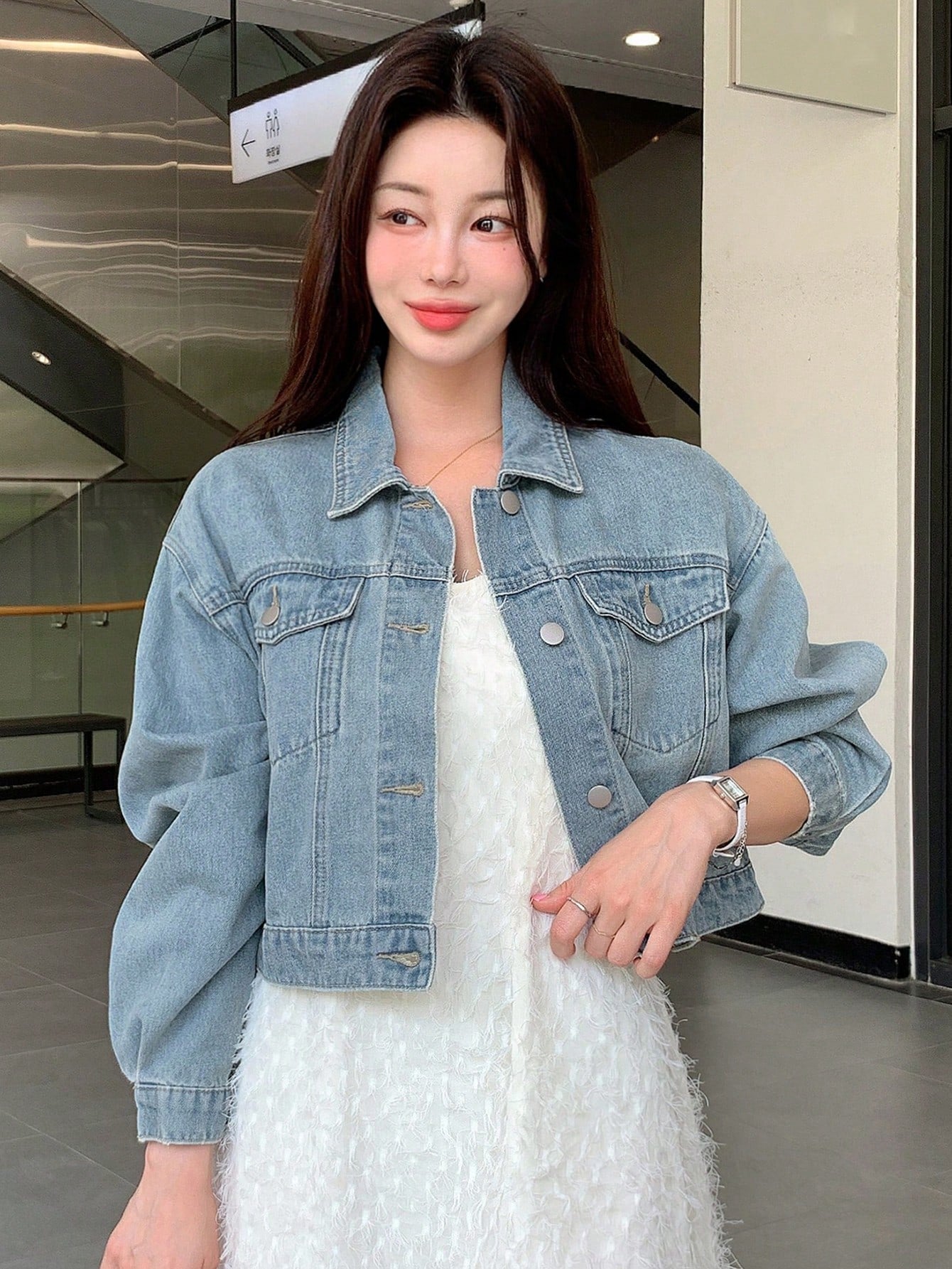 Drop Shoulder Crop Denim Jacket