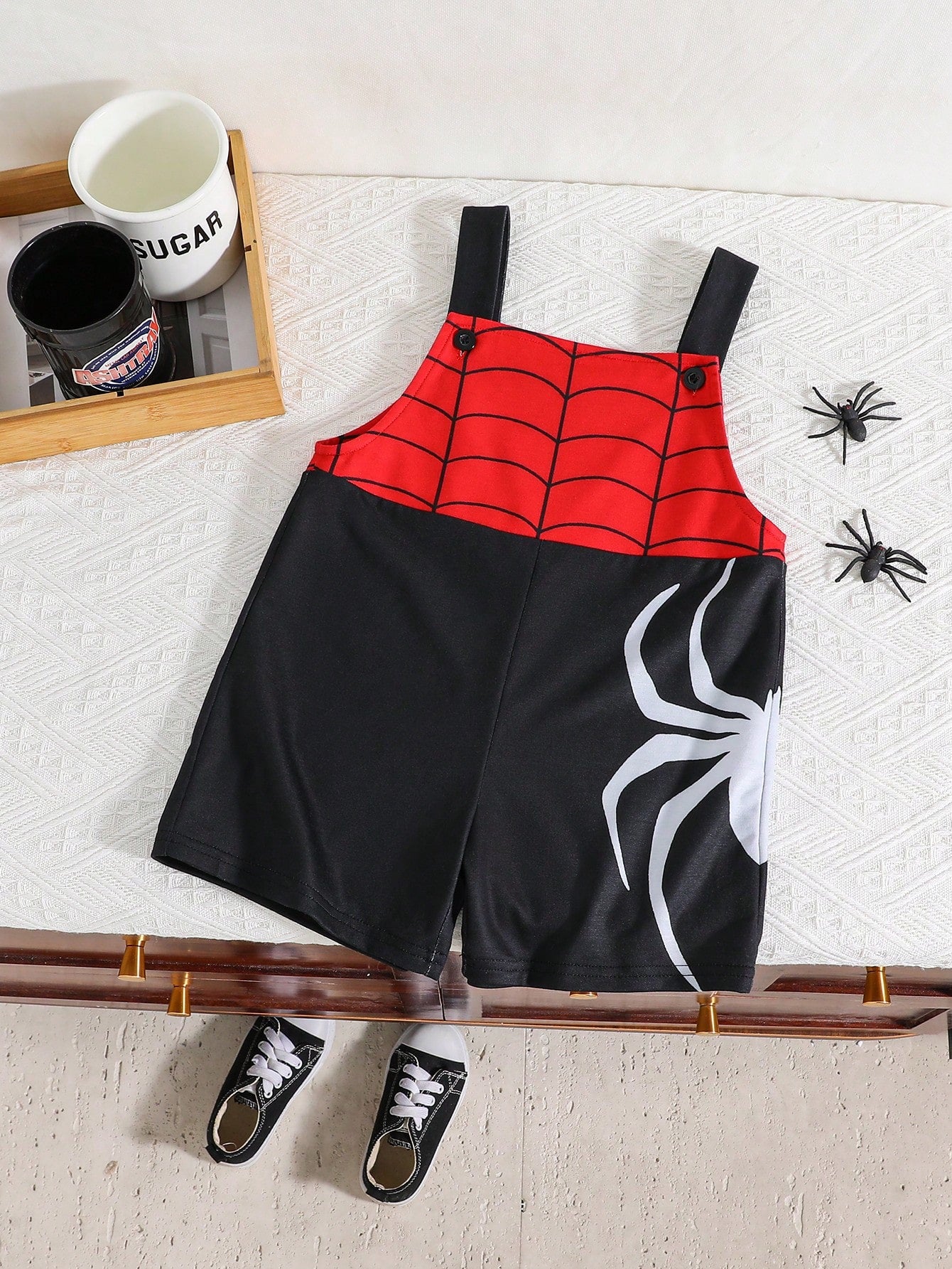 Young Boy Summer Casual Korean Style Cute Spider Printed Knitted Overall