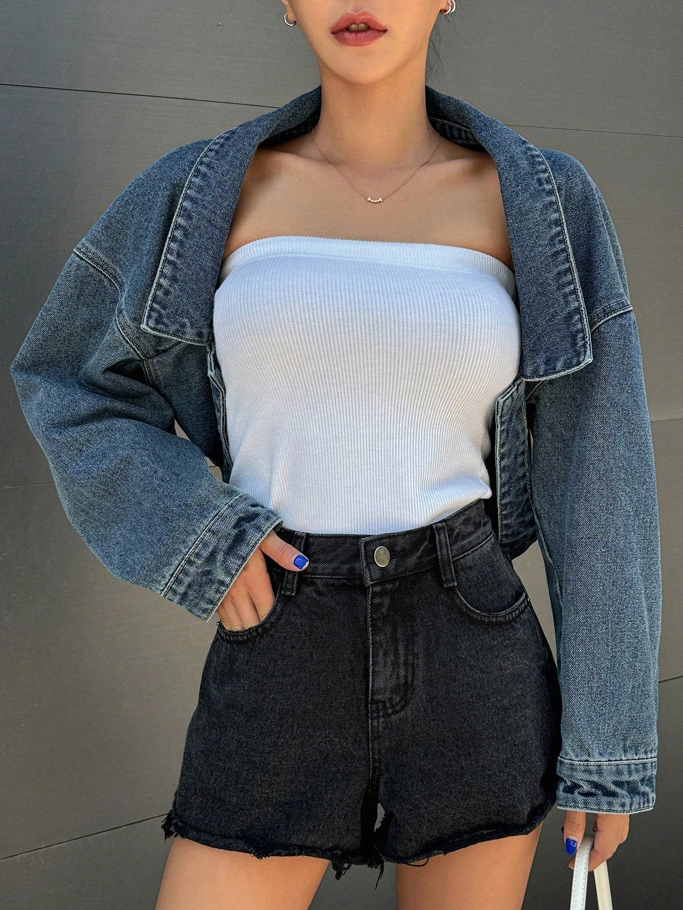 DAZY Drop Shoulder Asymmetrical Hem Denim Jacket