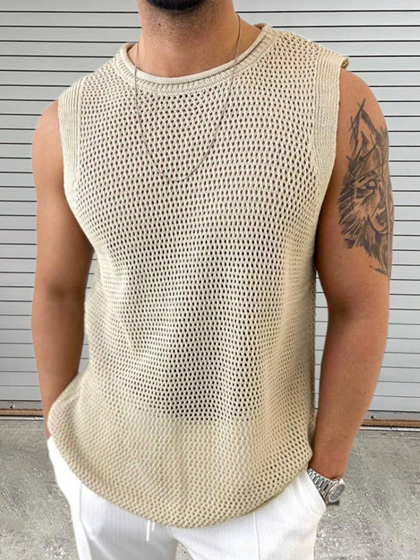 Men's Summer Casual Solid Color Hollow Knitted Sweater Vest