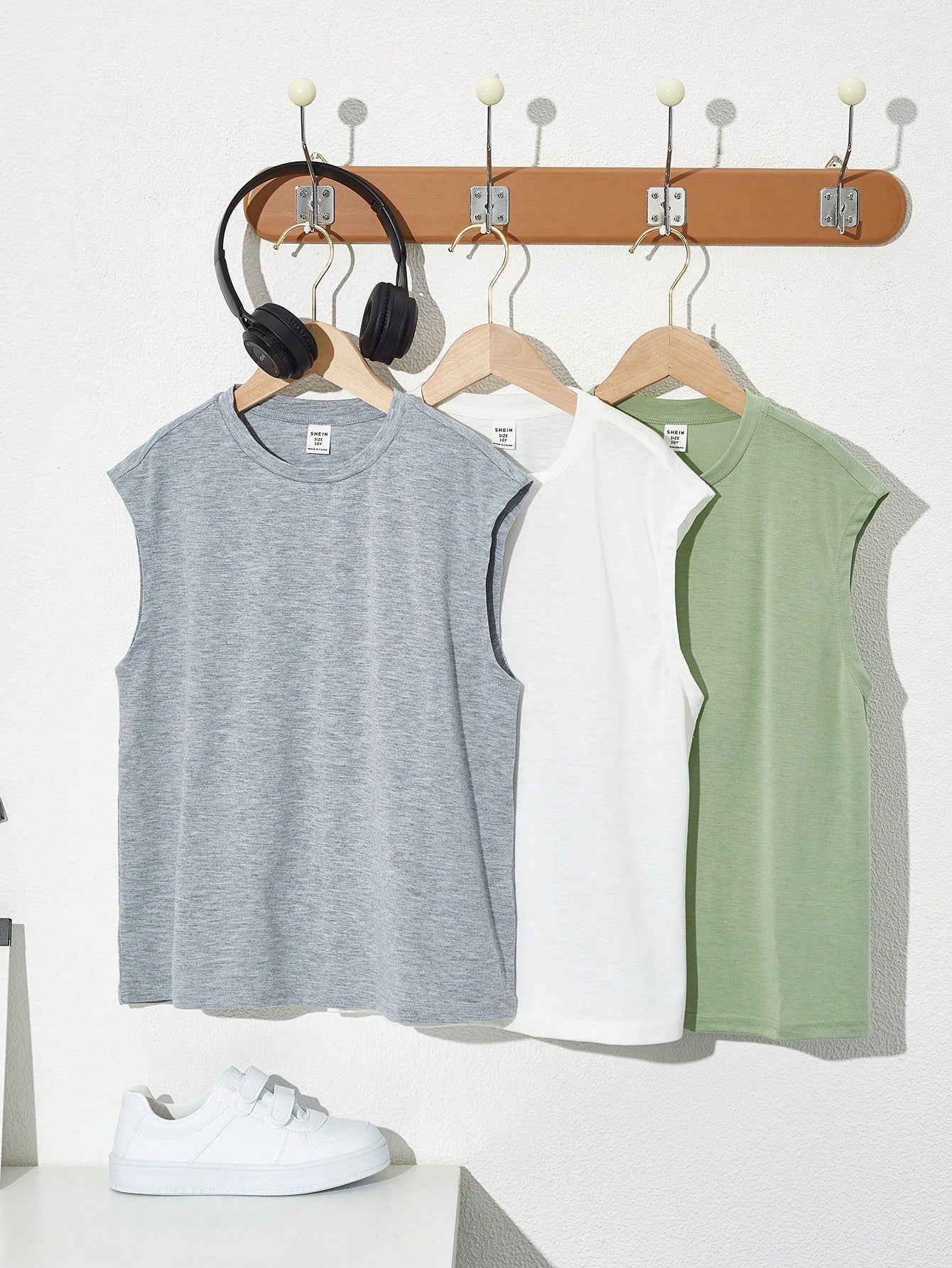 Tween Boys' 3pcs/Set Loose Fit Summer Round Neck Solid Tank Top