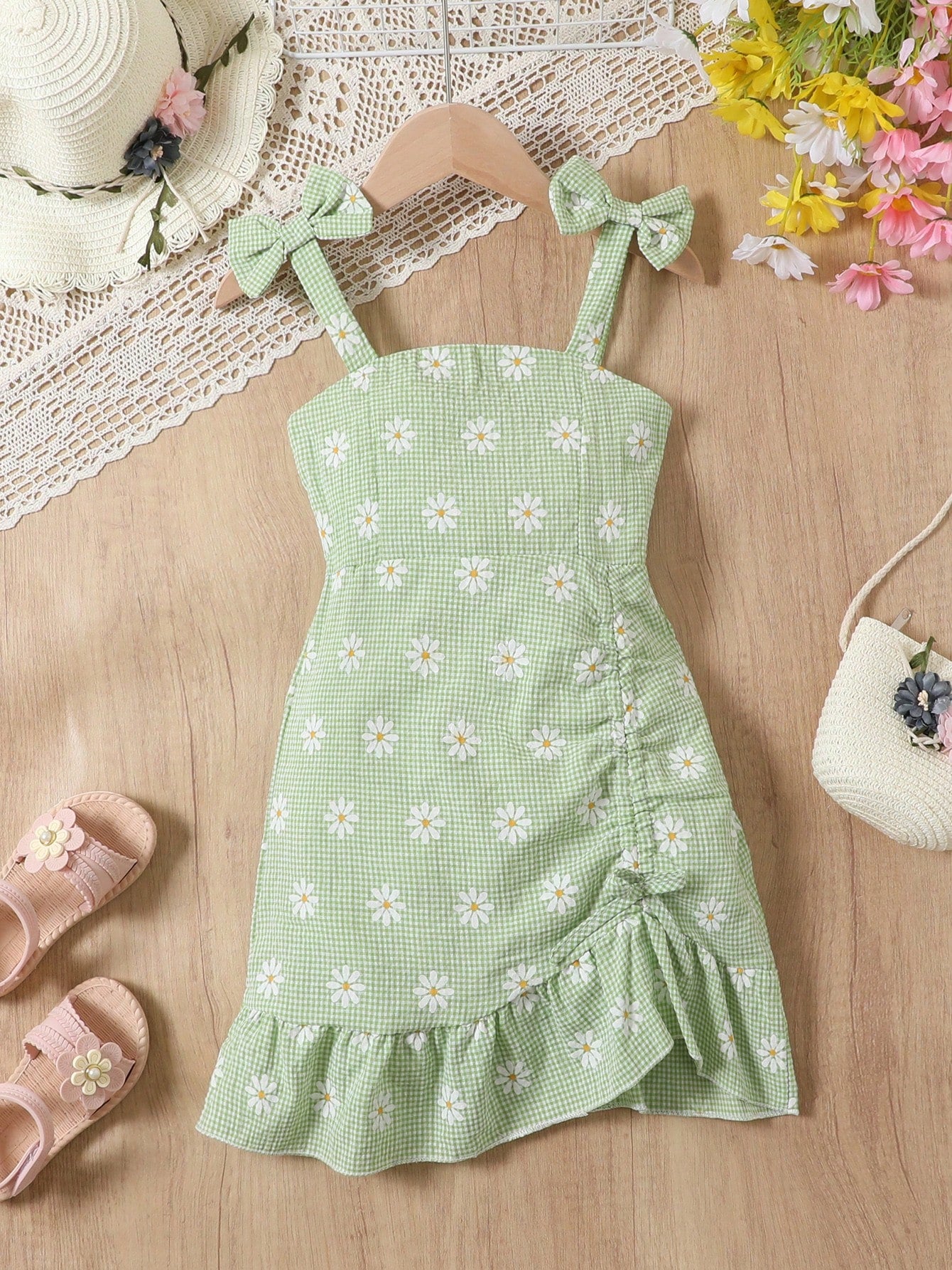 Young Girl Blue Casual Suspenders Dress, Family Matching Outfit (4 Pieces Sold Separately)