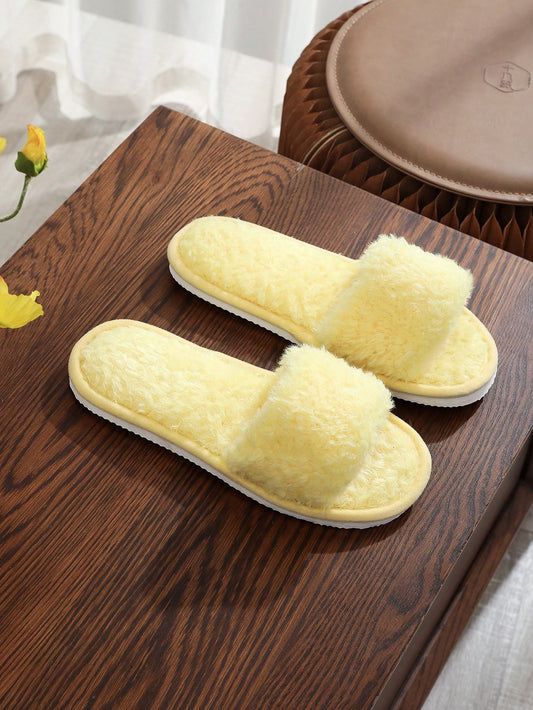 Women's Soft-Sole Luxury Open-Toe Rabbit Fur Slippers For Indoor Use All Year Round, Anti-Slip And Quiet