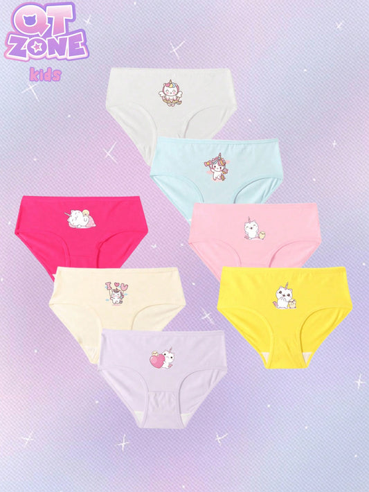 Young Girls' 7pcs/Set Cartoon Printed Triangle Panties