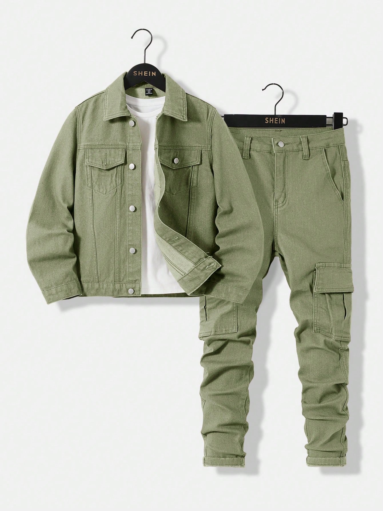 Tween Boy Loose Fit Denim Cargo Outfit, Casual