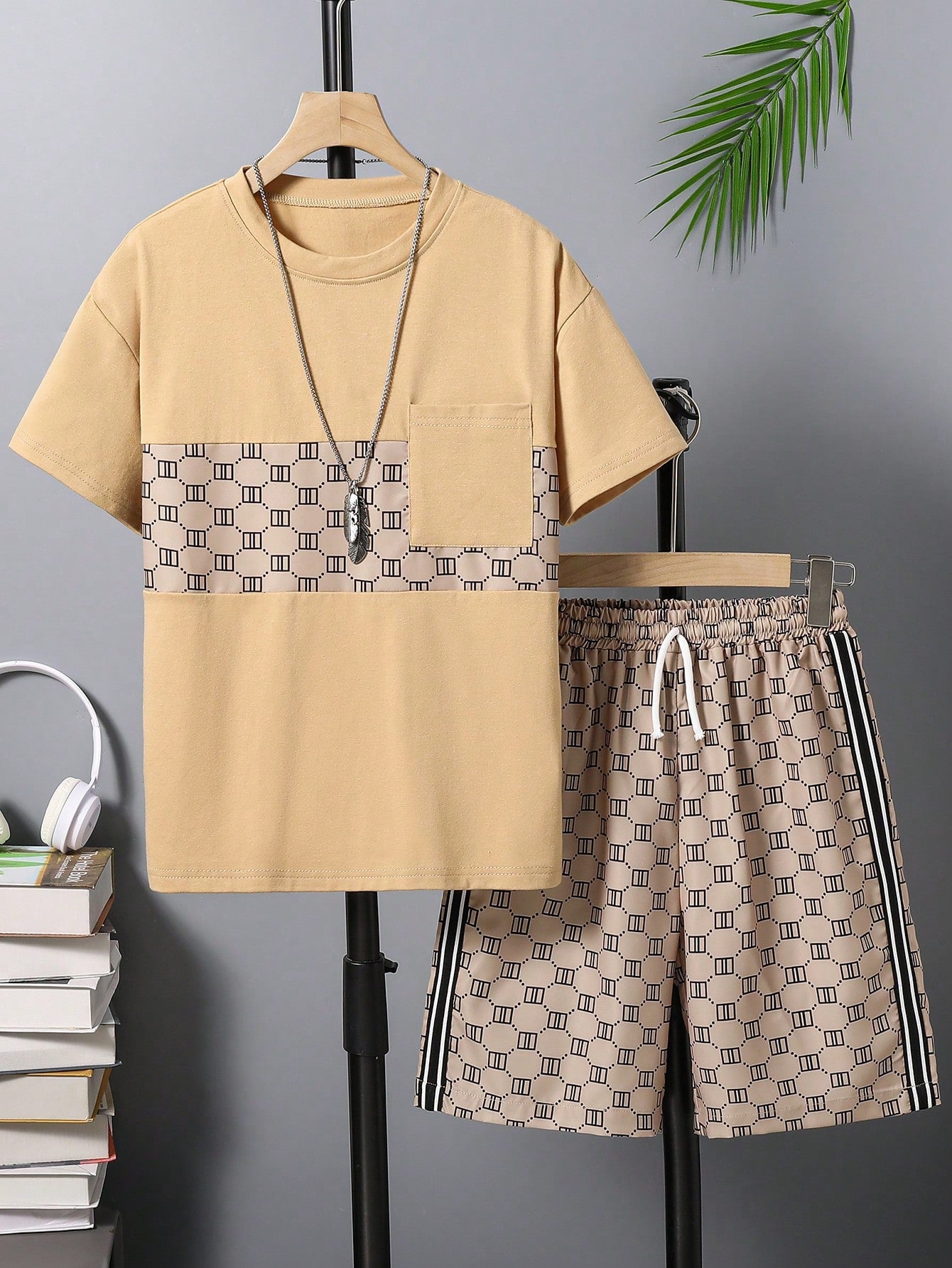 Teen Boy Color Block Patchwork T-Shirt And Shorts Set For Summer