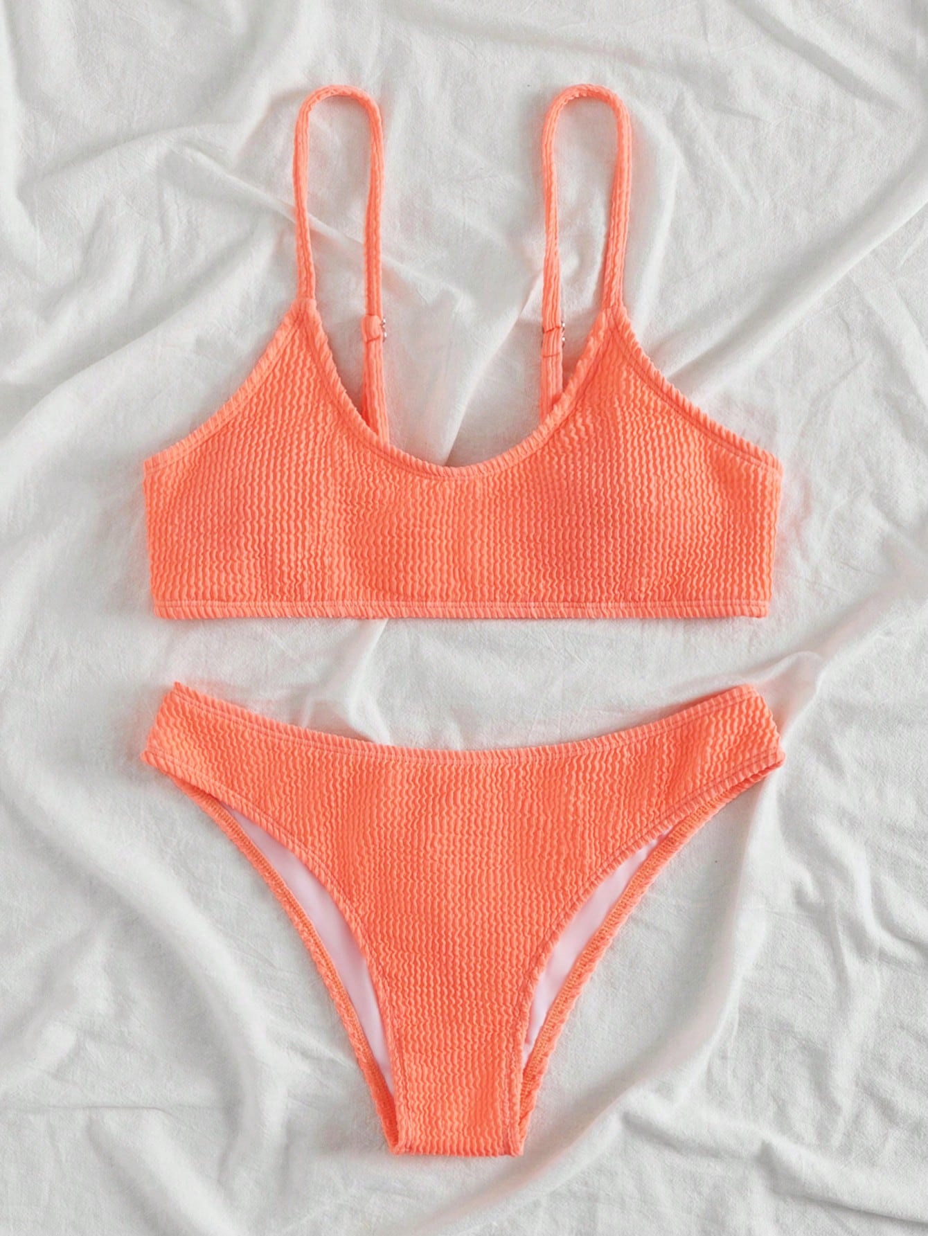 Swim Summer Beach Plain Textured Bikini Set, Bathing Suit