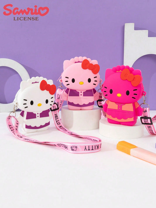 Cartoon Cat Silicone Crossbody Bag & Coin Purse Set, Suitable For Outdoor Use, 1pc For Boys And Girls