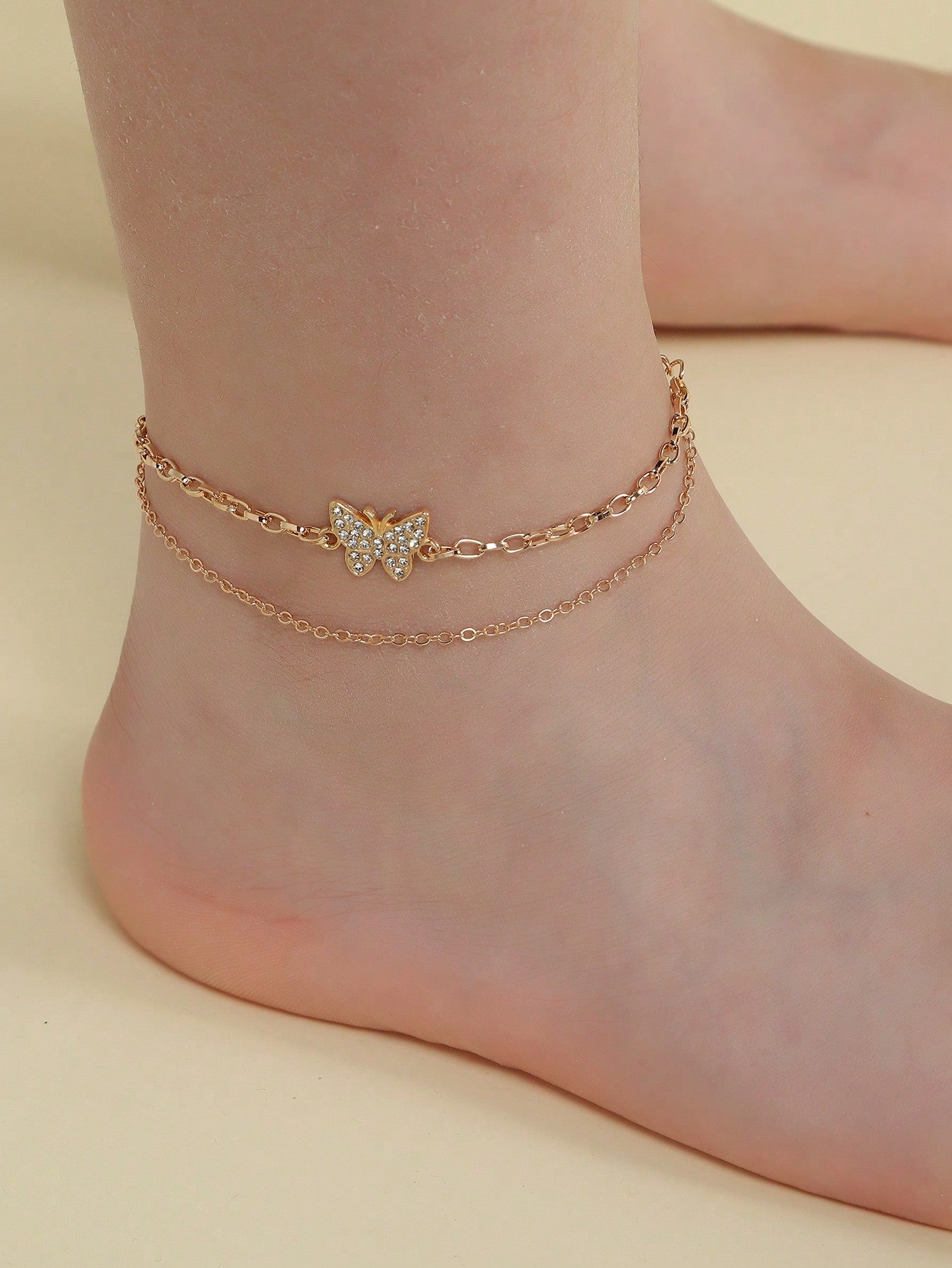 1pc Butterfly Double Layer Anklet For Girls, Daily Decoration