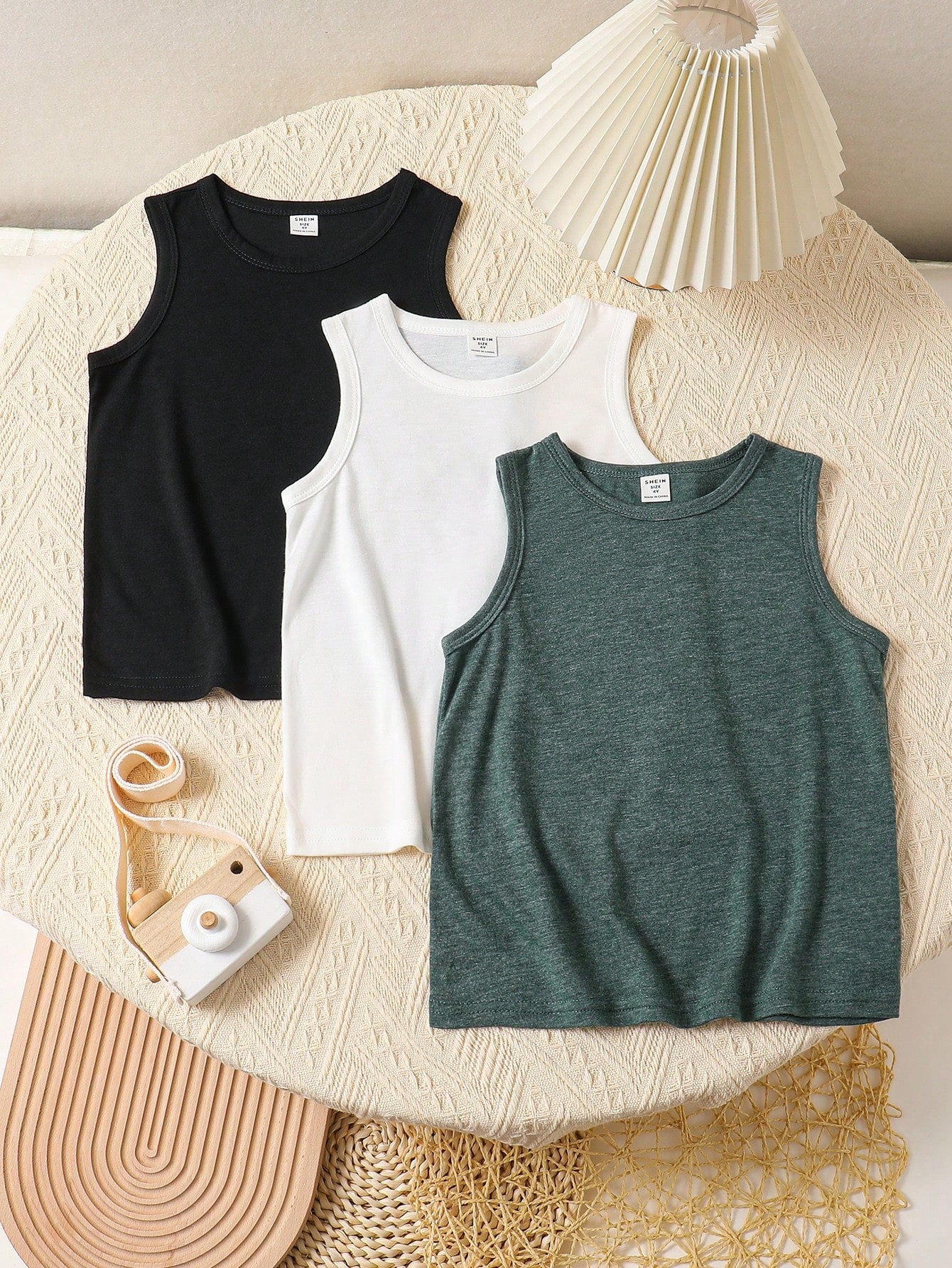 Young Boy 3pcs Casual Solid Summer Round Neck Tank Top