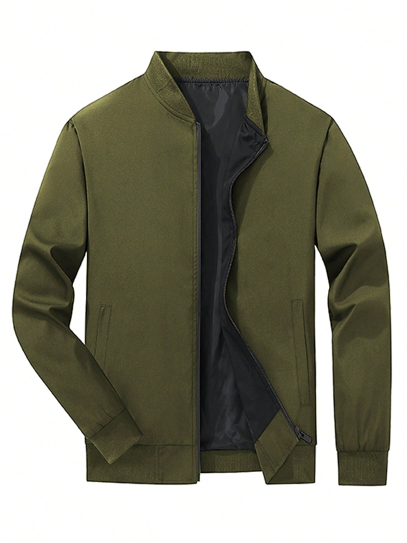 Men's Plus Size Spring And Autumn Casual Solid Color Baseball Collar Jacket