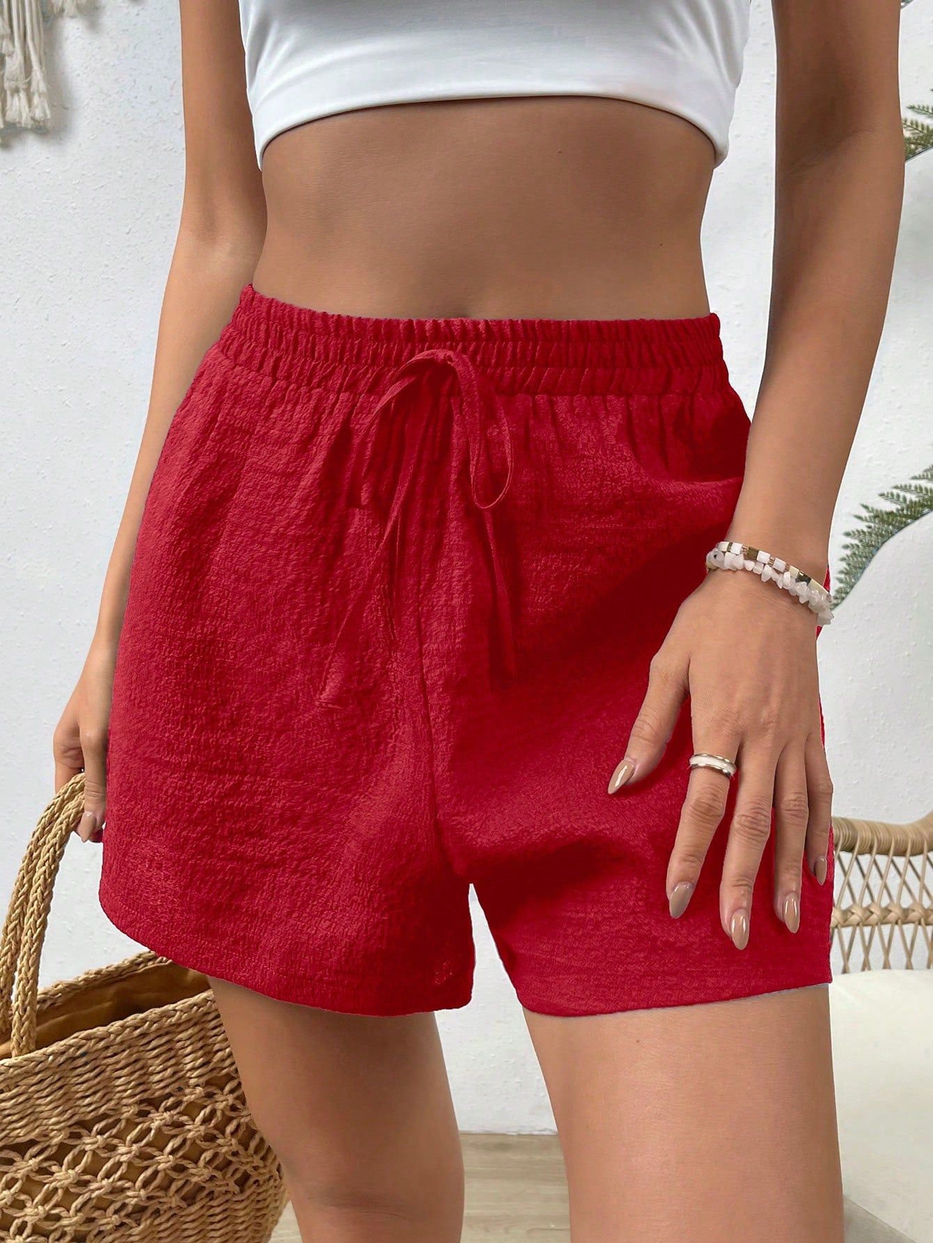 Summer Beach Solid Knot Waist Shorts