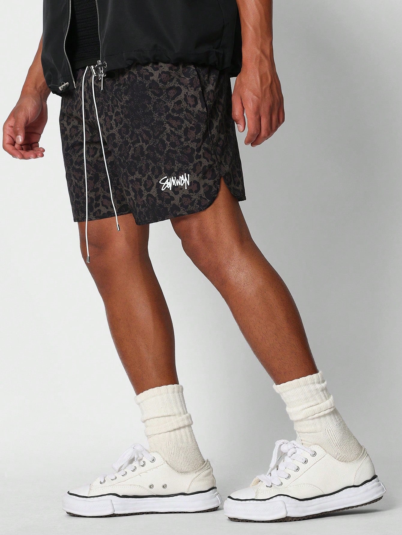 Nylon Short With All Over Leopard Print