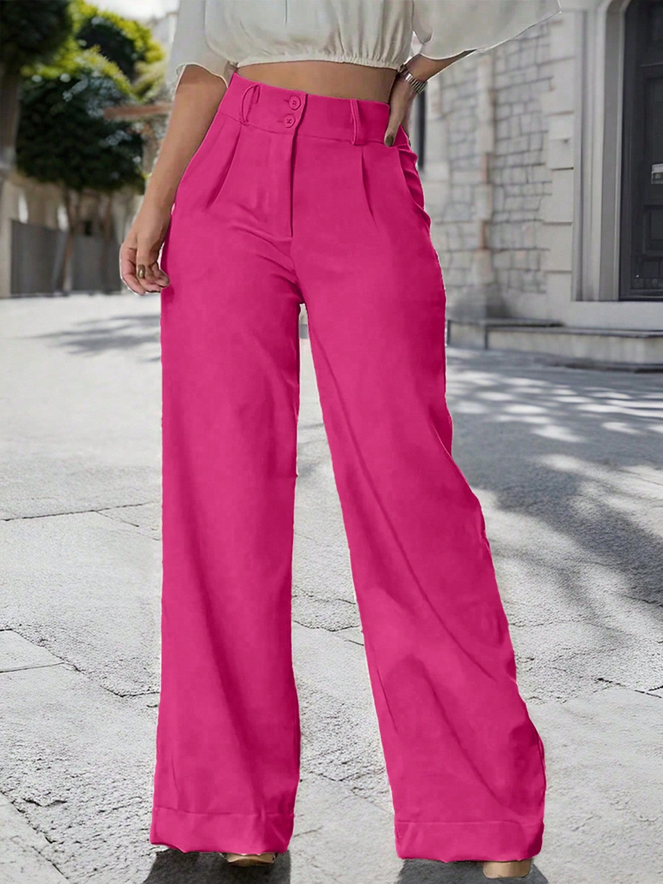 Women's Solid Color Wide Leg Casual Pants