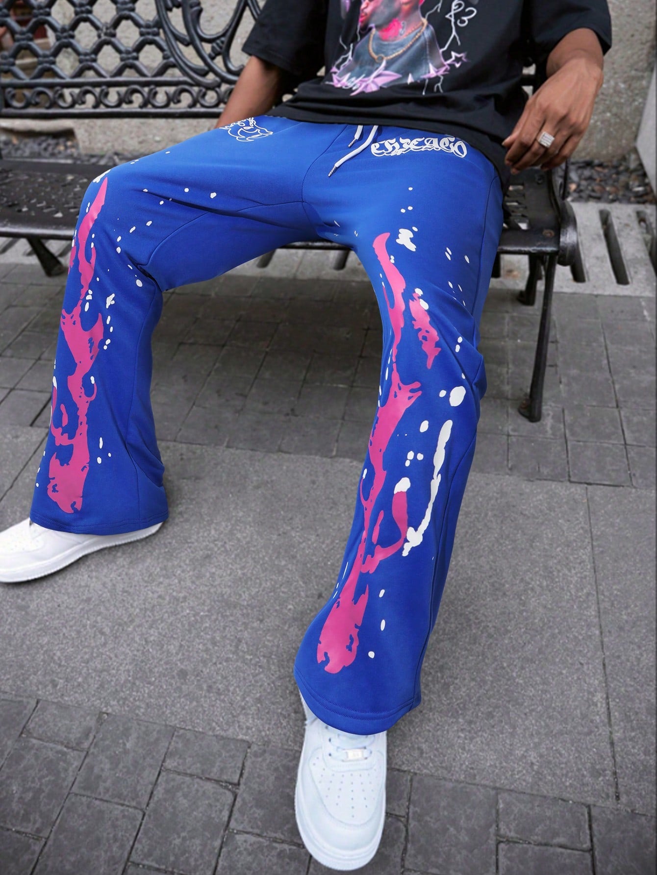 Men's Street-Style Flared Pants With Flame Print