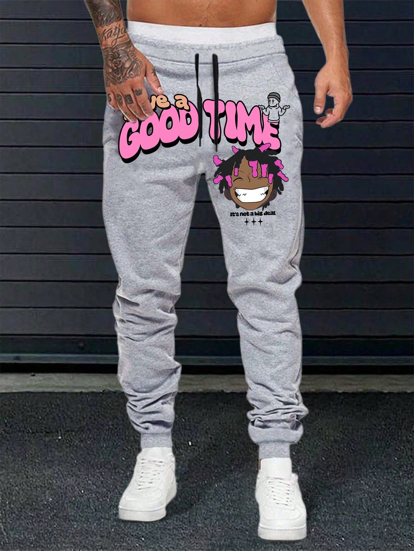 Men's Cartoon Character & Letter Printed Drawstring Waist Casual Sweatpants With Pockets